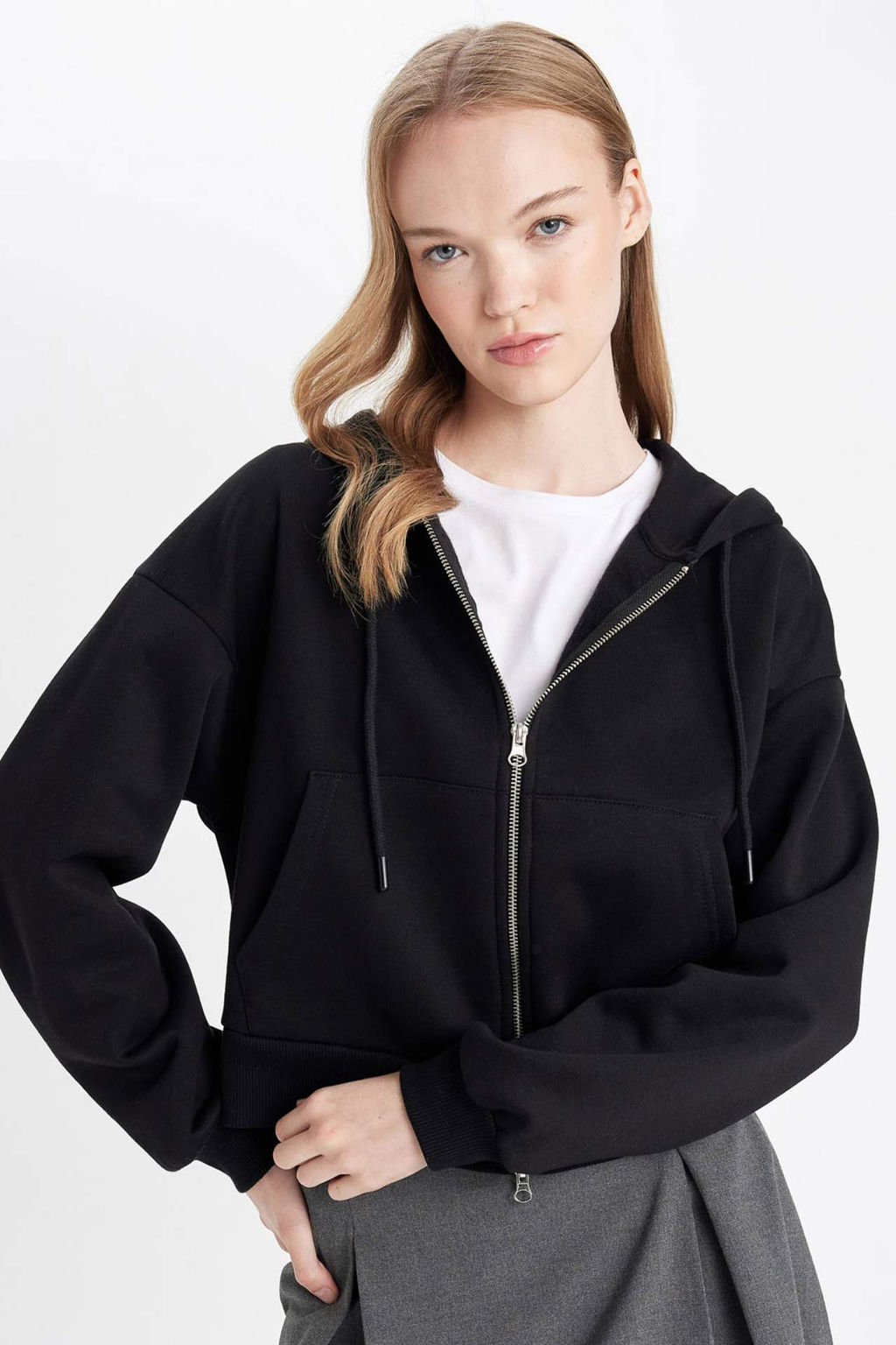 Coool Standart Fit Kapusonlu Basic Duz Kanguru Cepli Fermuarl? Sweatshirt - Defacto фото 2