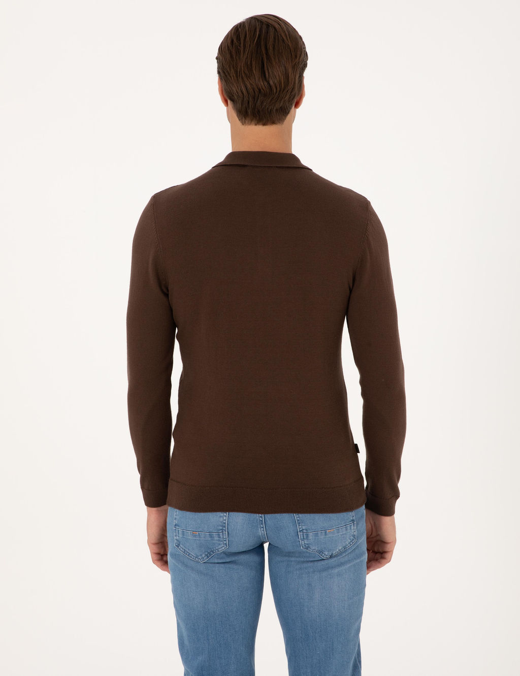Kahverengi Slim Fit Polo Yaka Basic Triko Kazak - Pierre cardin фото 5