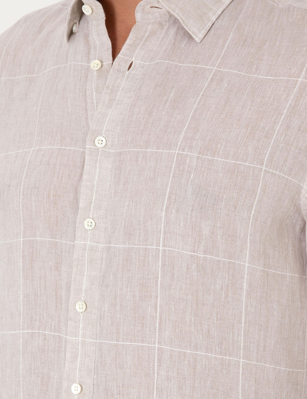 Bej Regular Fit Kareli %100 Keten G_mlek - Cacharel фото 7