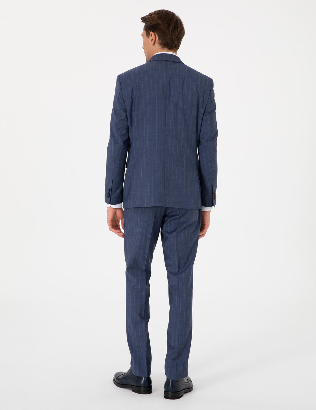 Koyu Mavi Slim Fit _izgili Y_n Tak_m Elbise