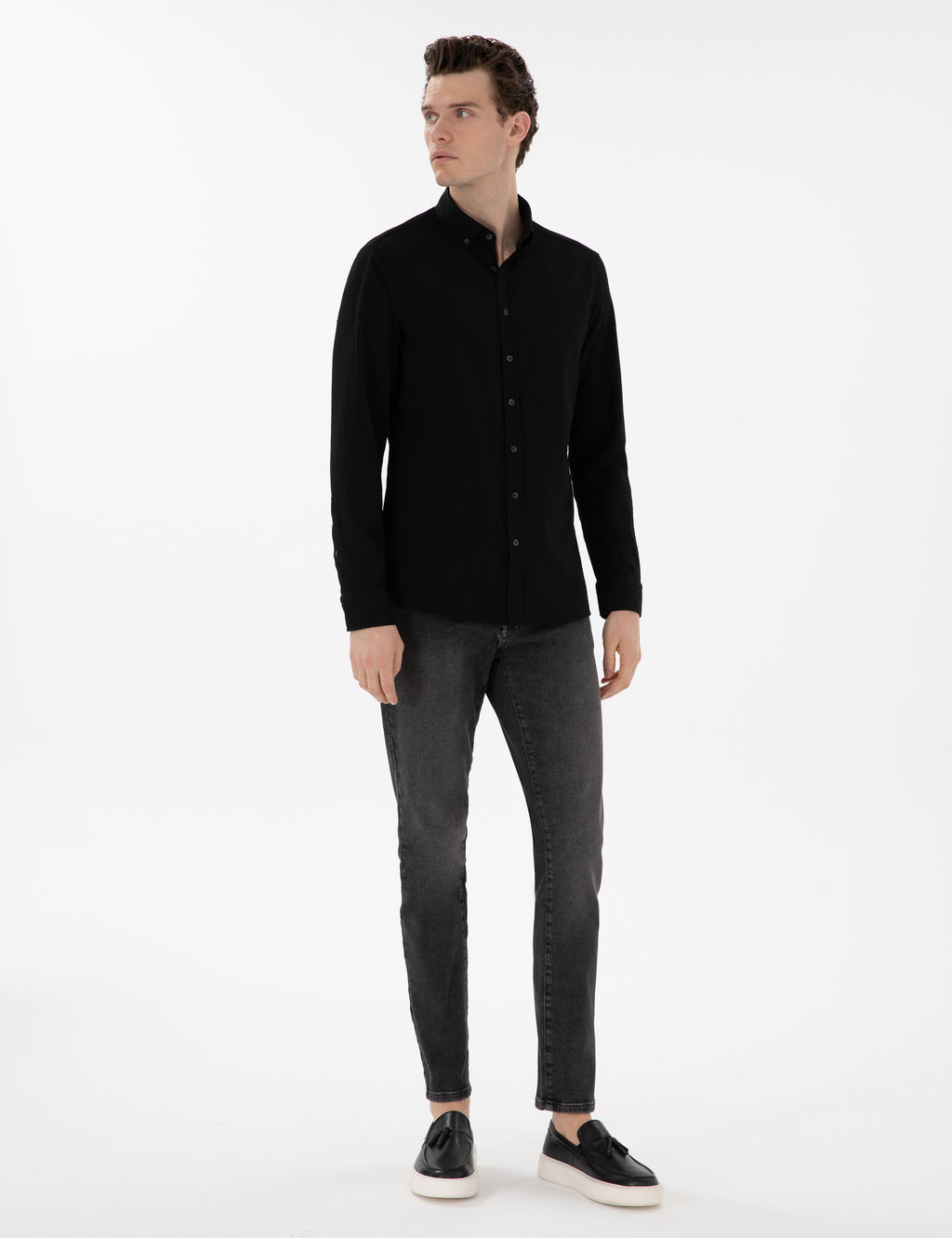 Siyah Slim Fit Uzun Kollu G_mlek