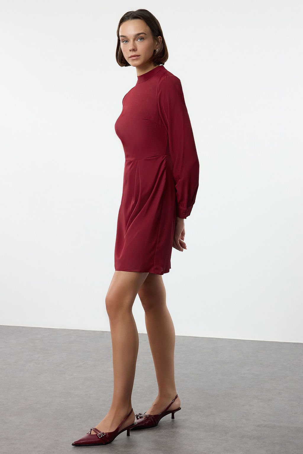 Koyu Visne A Kesim Mini Dokuma Elbise TWOAW25EL00389 - Trendyolmilla фото 2