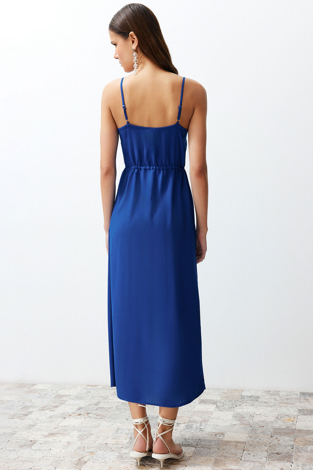 TRENDYOLMILLA Indigo A-Kesim Nak?sl? V Yaka Midi Dokuma Elbise TWOSS23EL01431  фото 12