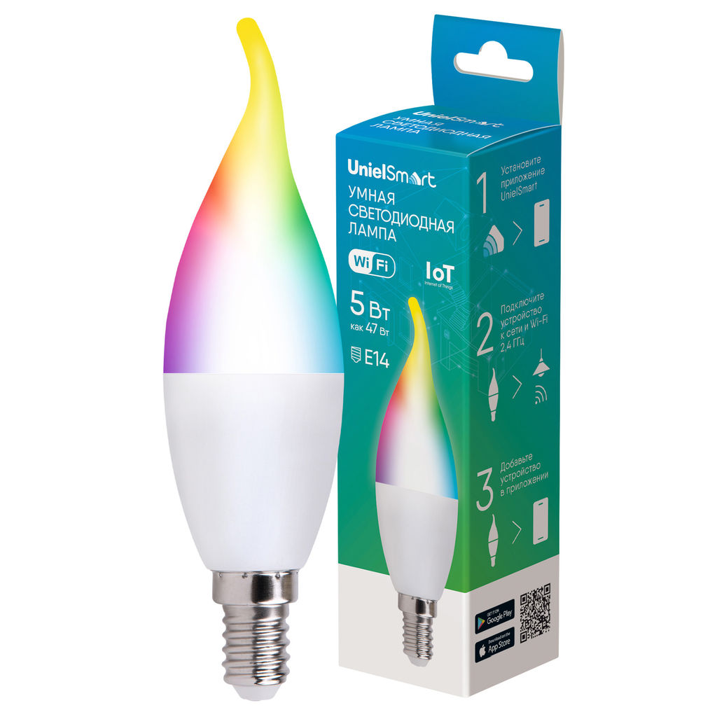 LED-CW37-5W/RGBW/E14/230V/WF/FR PLS80WH Умная лампа светодиодная Wi-Fi+Bluetooth, диммируемая. Форма свеча на ветру, матовая. 2700-6500K+RGB. Голосовое управление+приложение UnielSmart. TM Uniel - Volpe фото 6