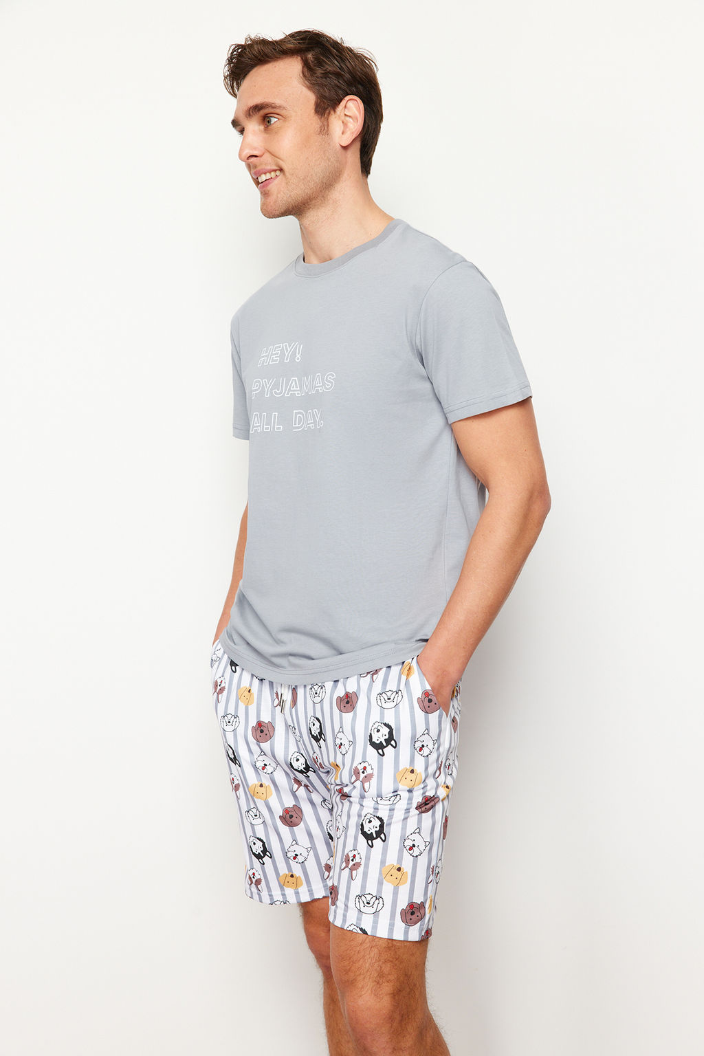 TRENDYOL MAN Gri Regular Fit Bask?l? Orme Sortlu Pijama Tak?m? TMNSS23PT00000 - Trendyolmilla фото 10