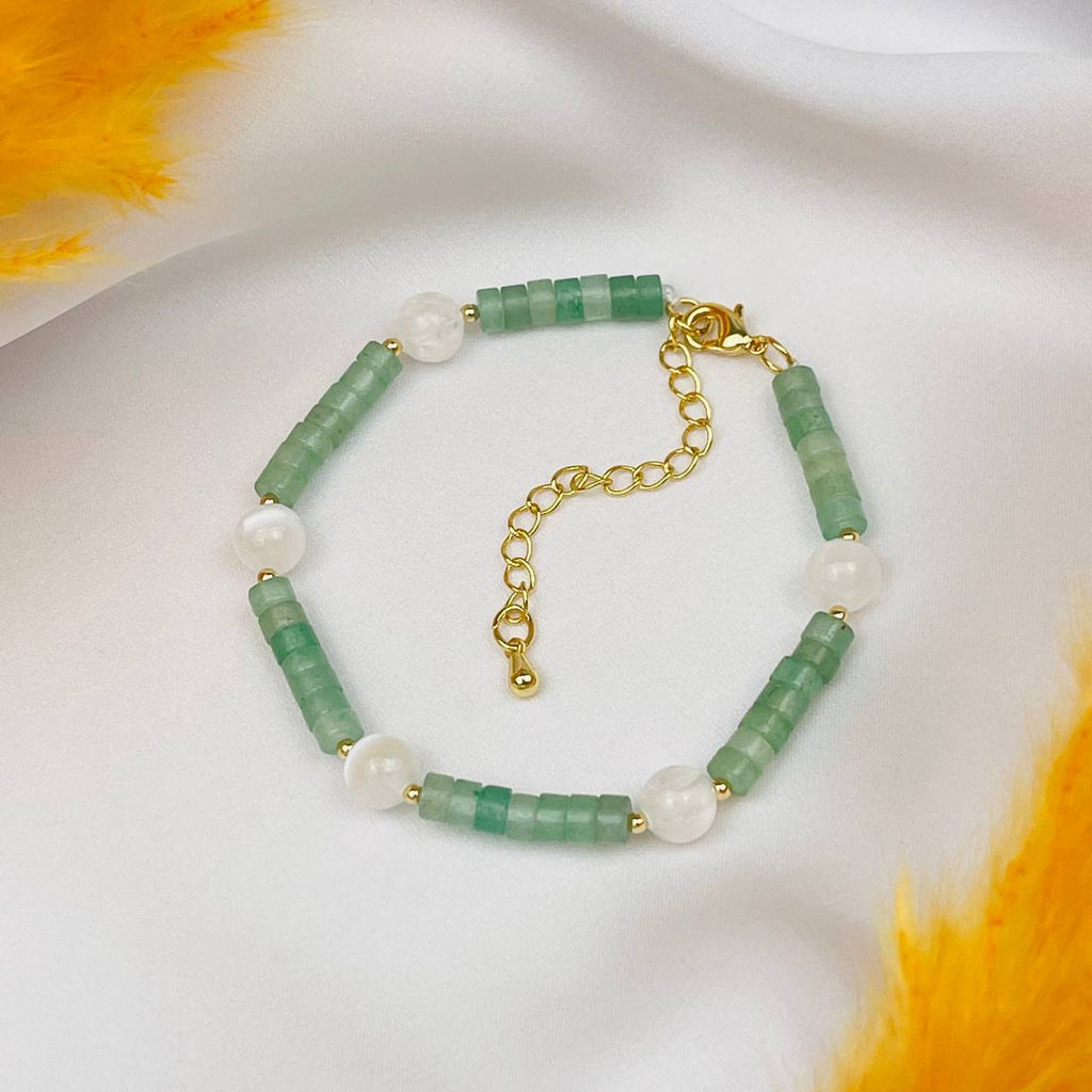 Браслет из зеленого Кварца и Селенита 19 см +