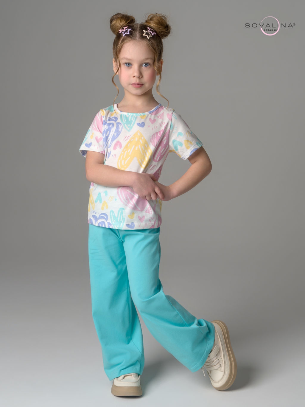 Костюм Лето акварельные сердечки-мята - Sovalina фото 10