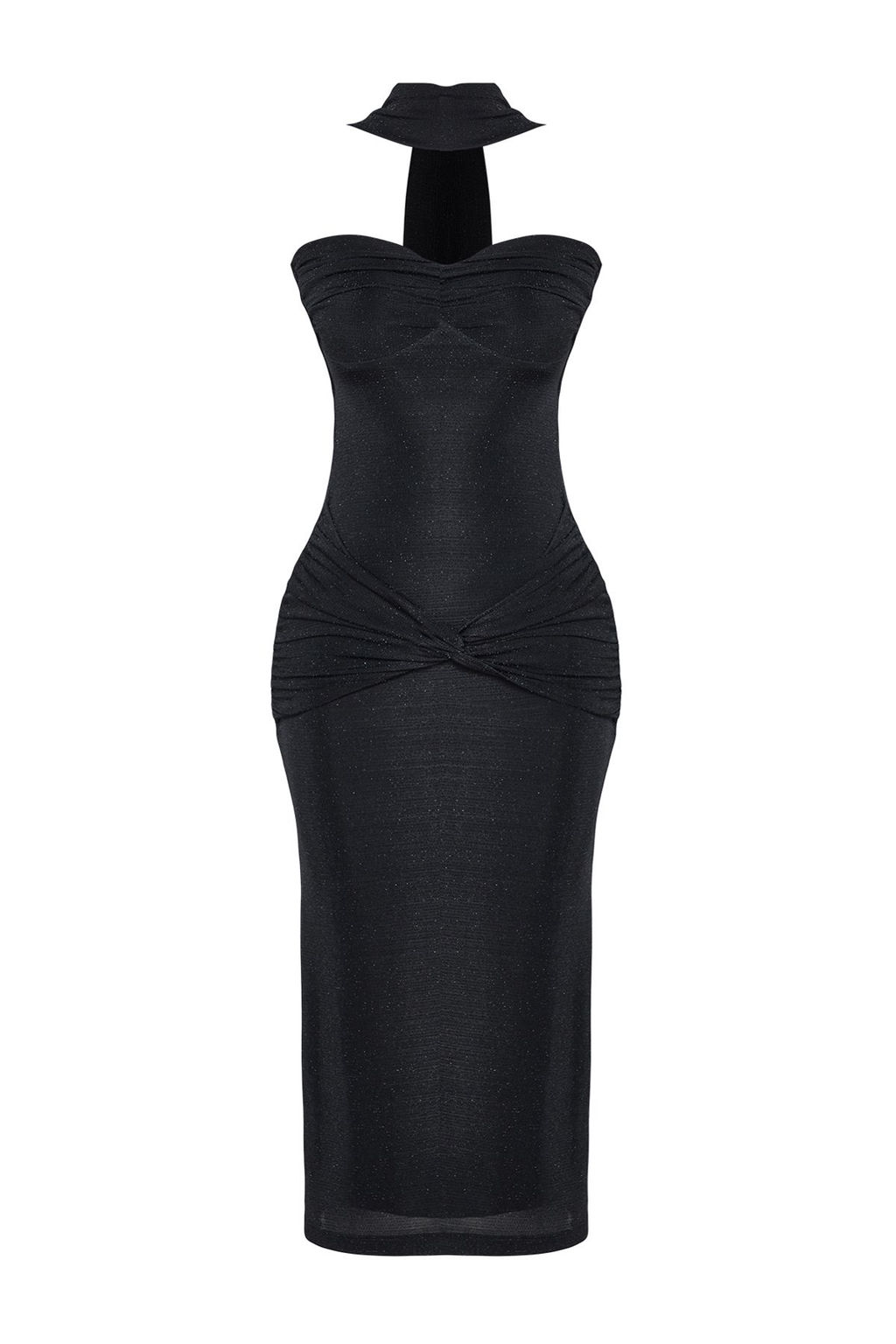TRENDYOLMILLA Siyah Simli Orme Boyun Baglama Detayl? Elbise TPRSS25EL00021  фото 6