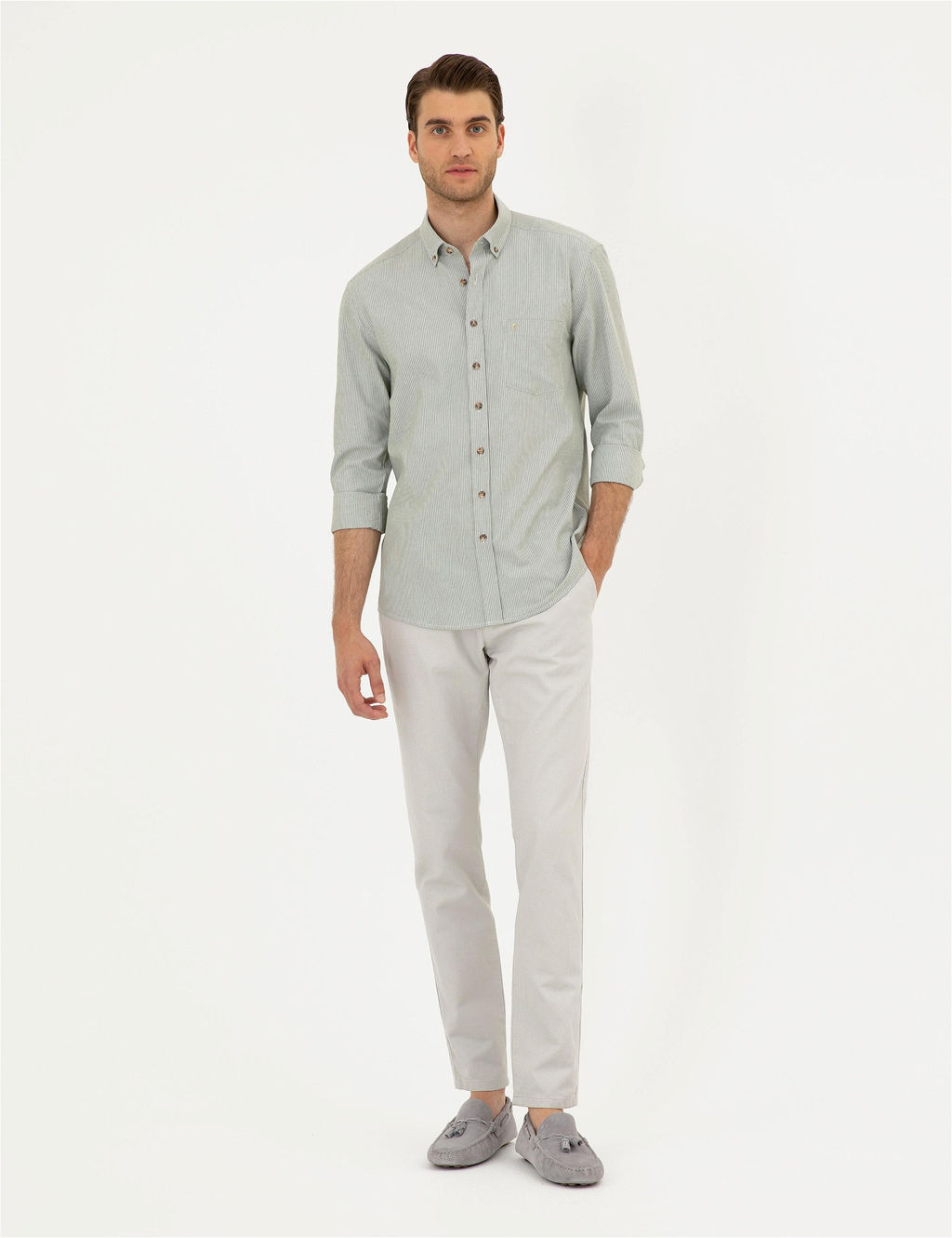 Haki Regular Fit Uzun Kollu G_mlek - Pierre cardin фото 4