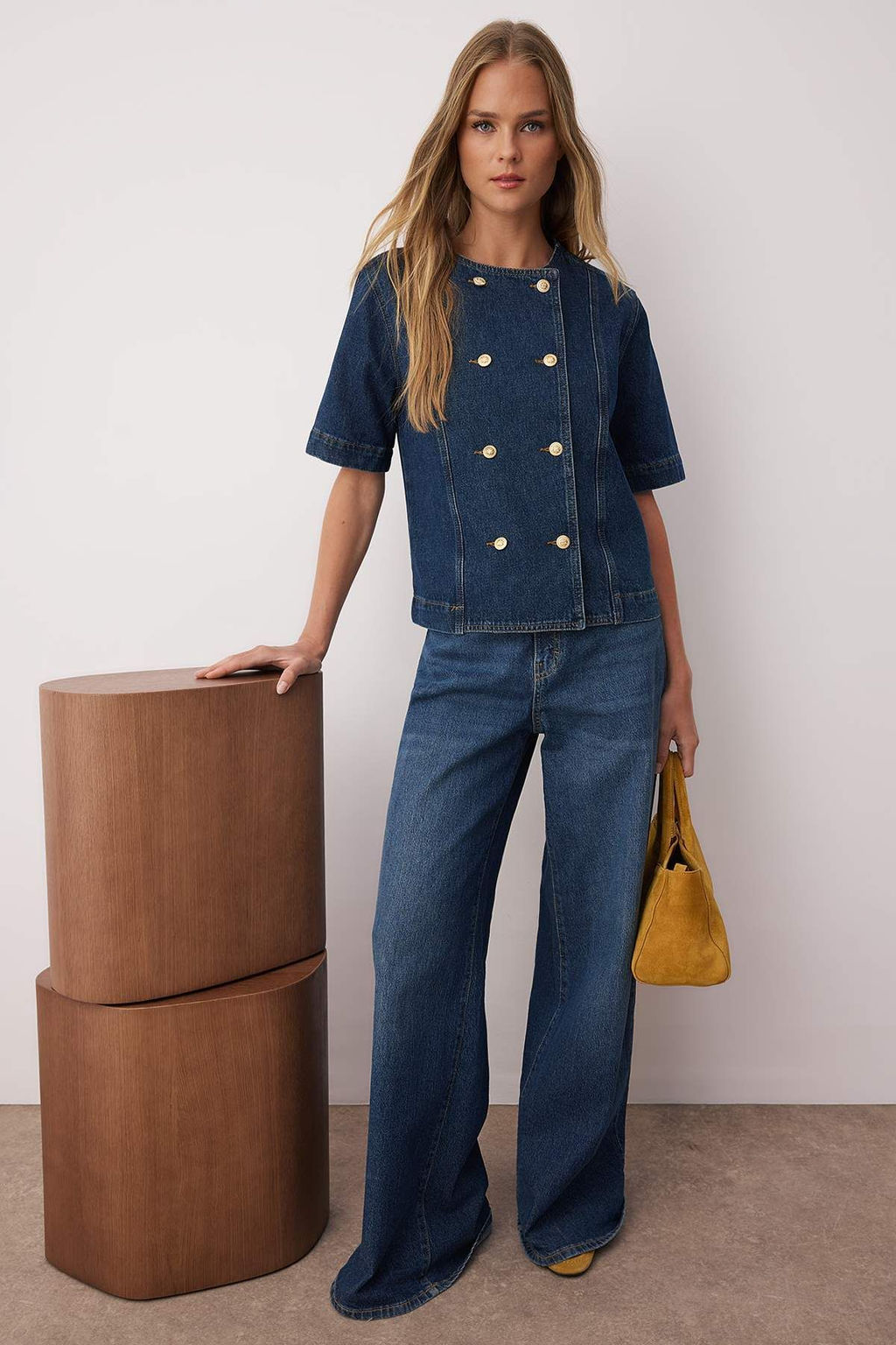 Koyu Mavi Dugme Detayl? K?sa Kol Denim Ceket TWOAW26CE00005 - Trendyolmilla фото 2