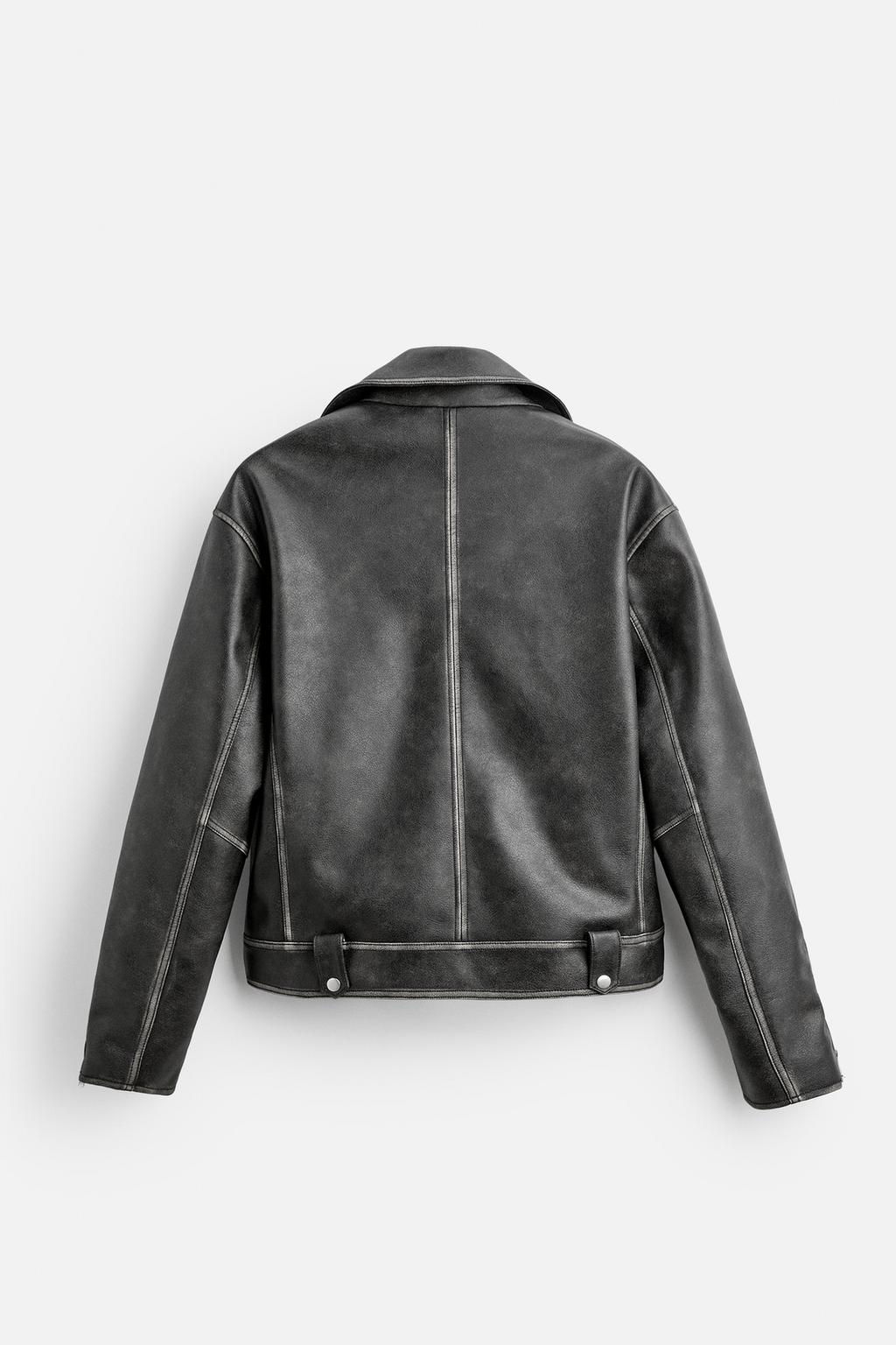 WASHED LEATHER EFFECT BIKER JACKET - Zara фото 8