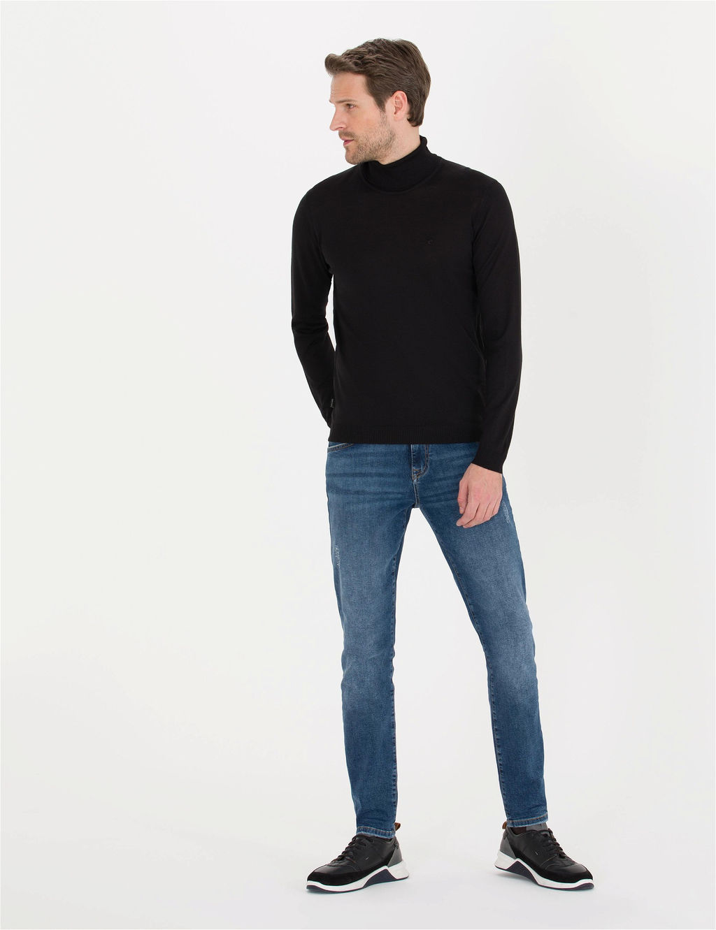 Siyah Slim Fit Bal_k__ Yaka Y_n Kar___ml_ Basic Triko Kazak - Pierre cardin фото 3
