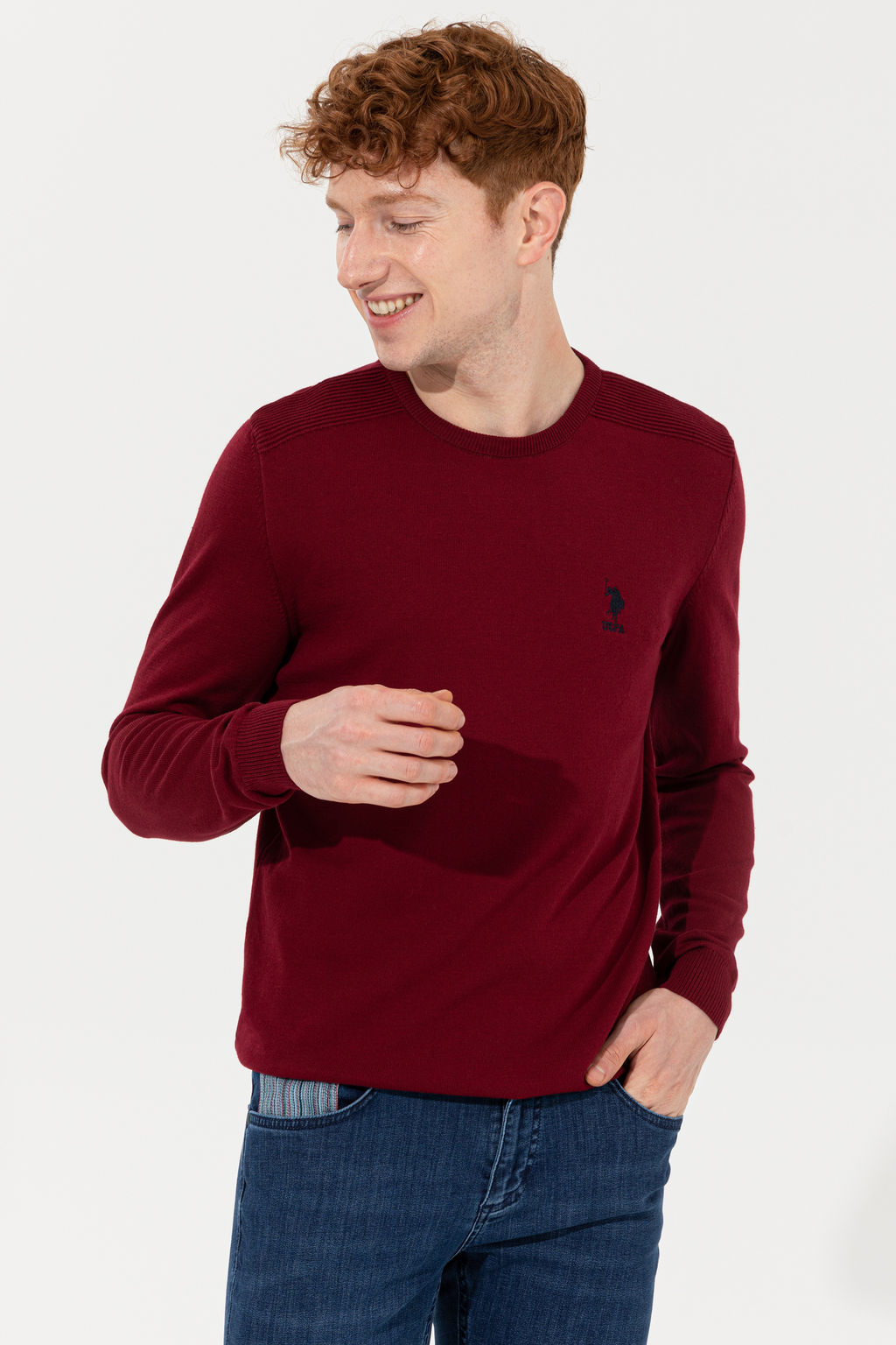 Мужской бордовый красный трикотажный свитер Basic - U.s. polo assn фото 15