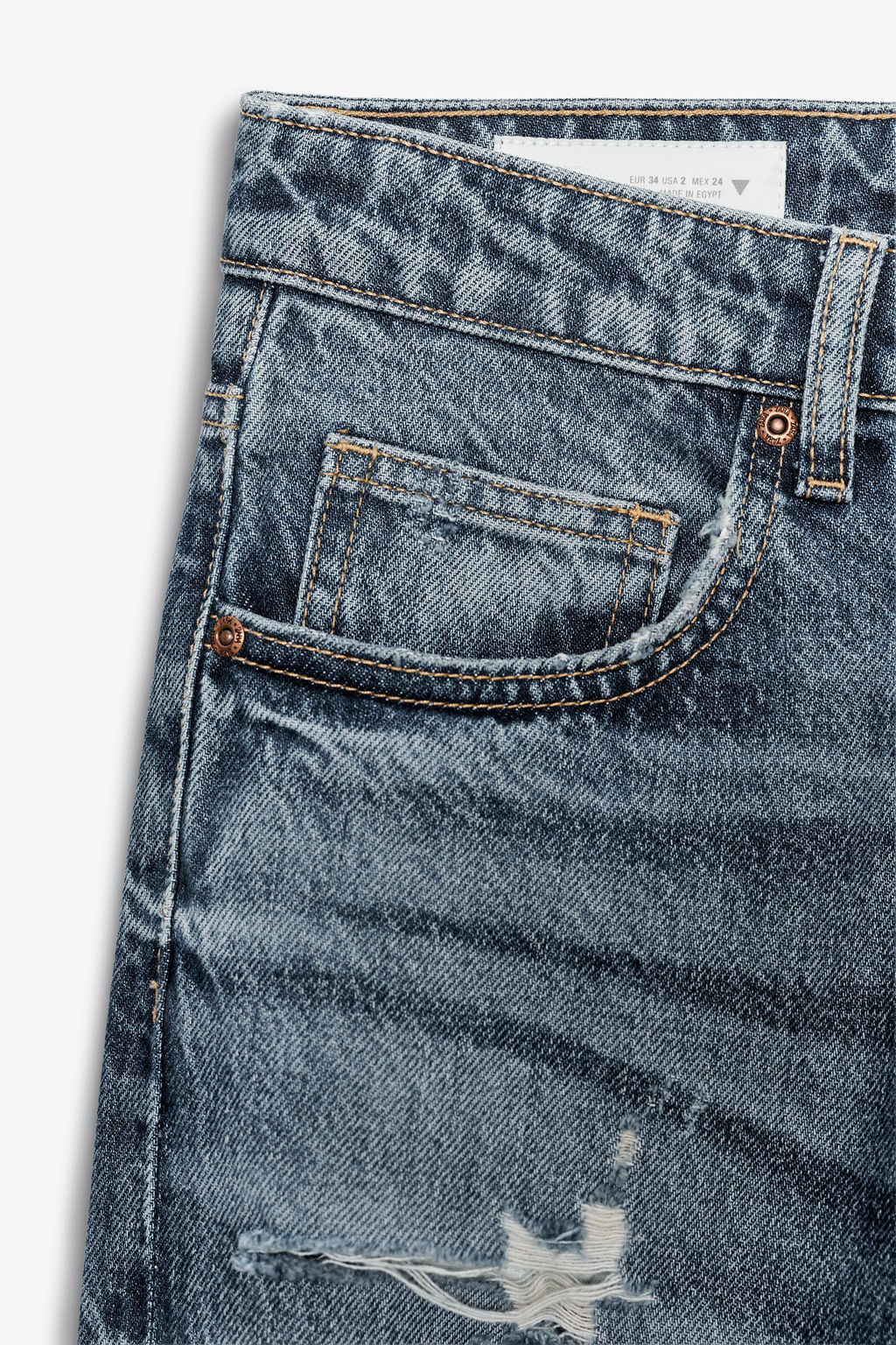 TRF RIPPED MID-WAIST WIDE-LEG JEANS