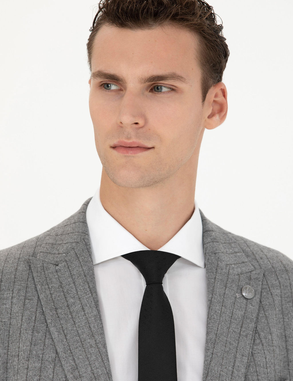 Gri Ekstra Slim Fit _izgili Tak_m Elbise