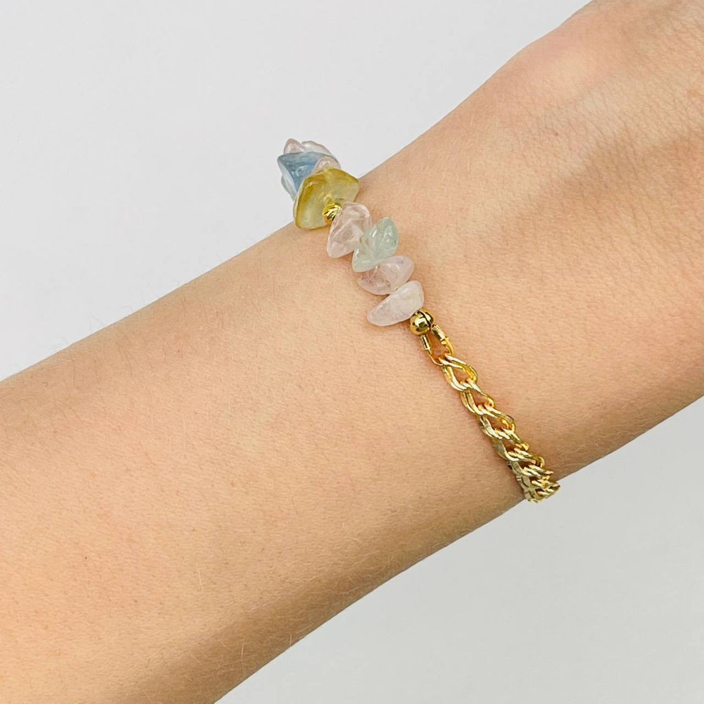 Браслет из Берилла микс с цепочкой - Радуга самоцветов фото 2