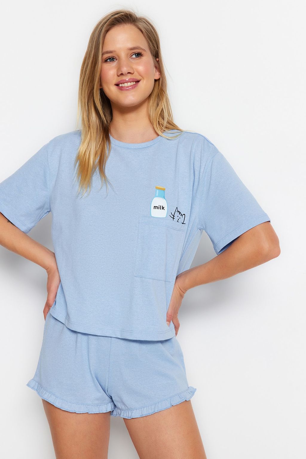 Trendyolmilla Pembe F?rf?rl? Bask?l? Sortlu Orme Pijama Tak?m? THMSS22PT0422  фото 19