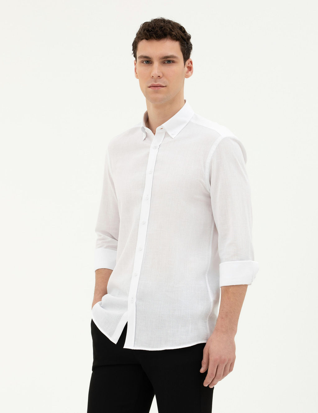 Рубашка Pierre Cardin Slim Fit белая с длинным рукавом