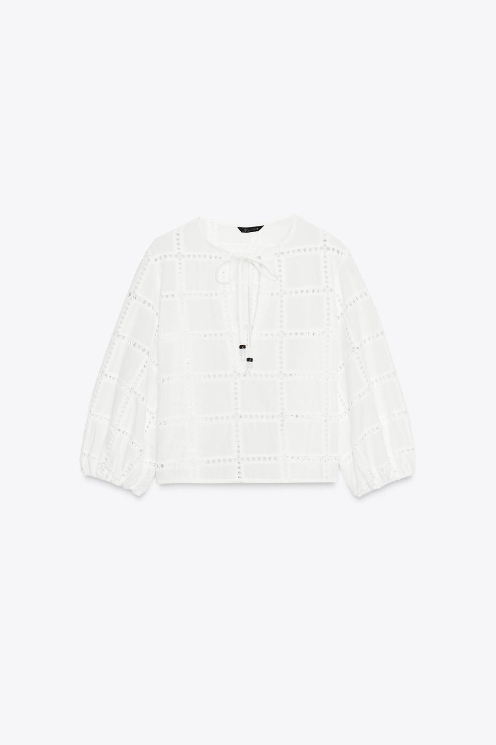 SHORT BLOUSE WITH CUTWORK EMBROIDERY - Zara фото 4
