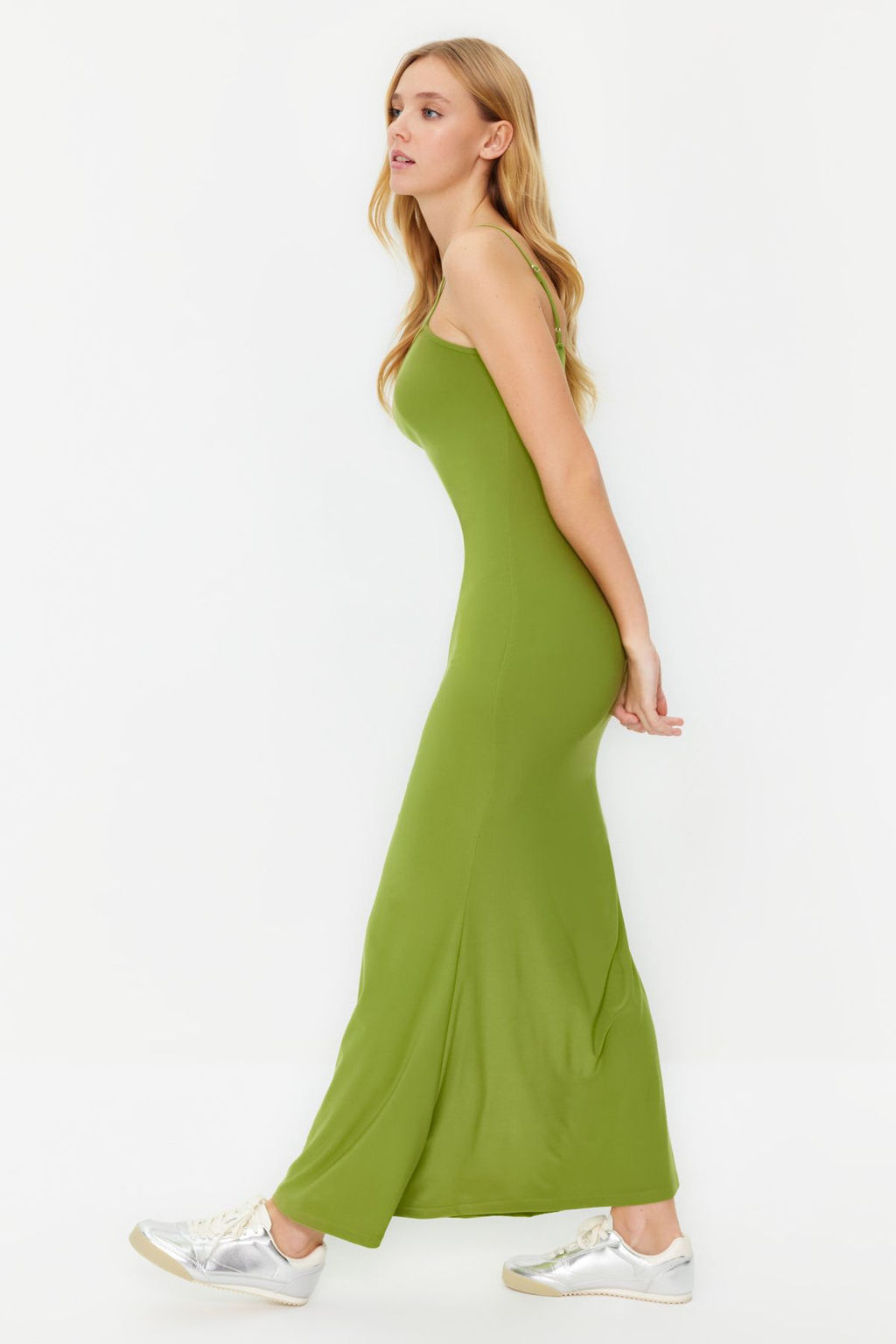 TRENDYOLMILLA Kahverengi Fitted/Vucuda Oturan Ask?l? Maxi Esnek Orme Kalem Elbise TWOSS23EL02435  фото 63