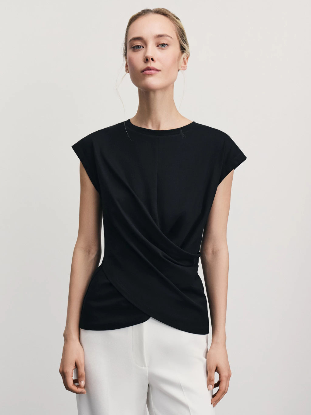 Футболка из хлопка с запахом / Zarina  фото 3