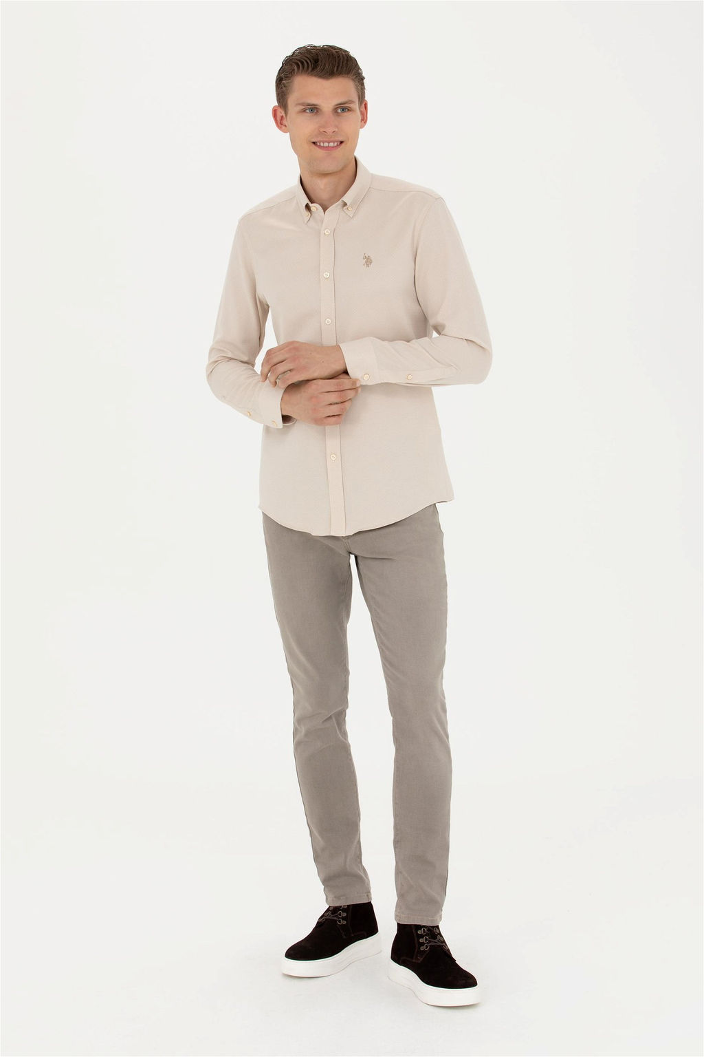 Мужская рубашка песочного цвета с длинным рукавом - U.s. polo assn фото 4