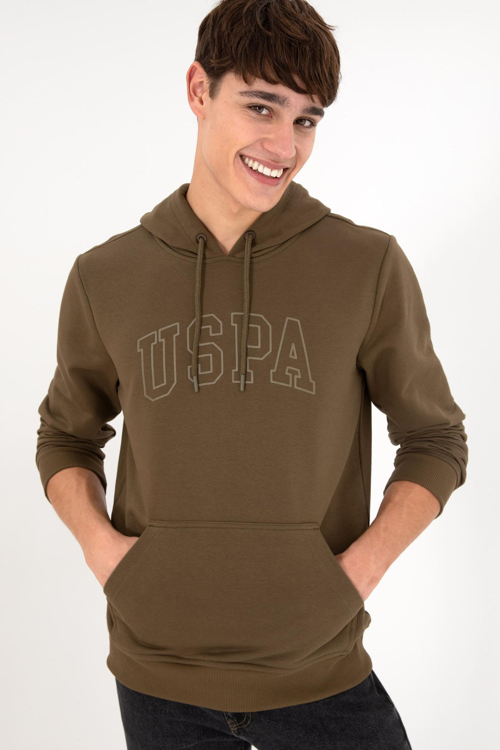Erkek Regular Fit Kap__onlu Haki Basic Sweatshirt