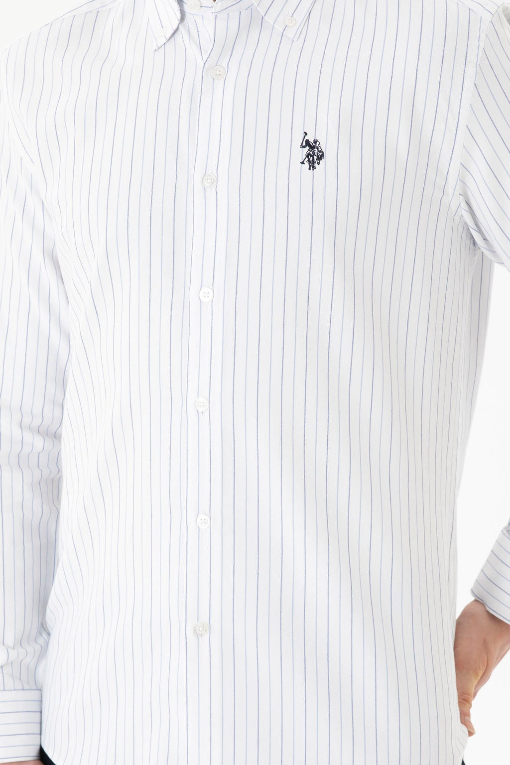 Мужская белая рубашка в синюю полоску - U.s. polo assn фото 13