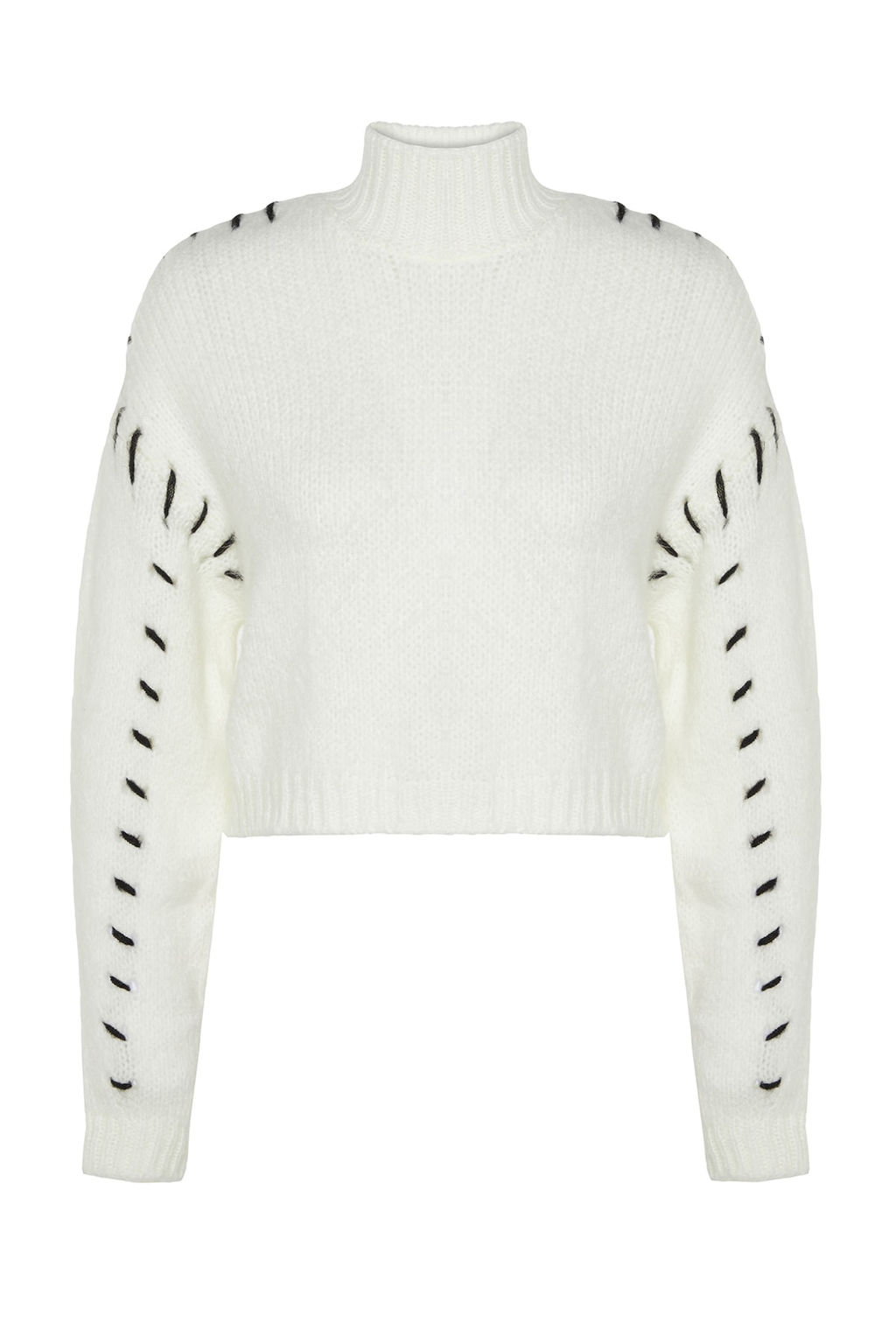 Ekru Yumusak Dokulu Genis Kal?p Iplik Detayl? Crop Triko Kazak TWOAW24KZ00633 - Trendyolmilla фото 6