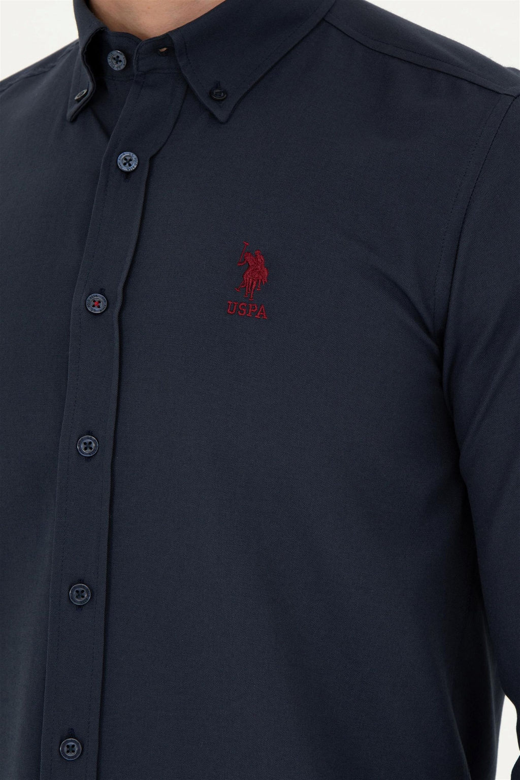 Мужская темно-синяя базовая рубашка с длинным рукавом - U.s. polo assn фото 7