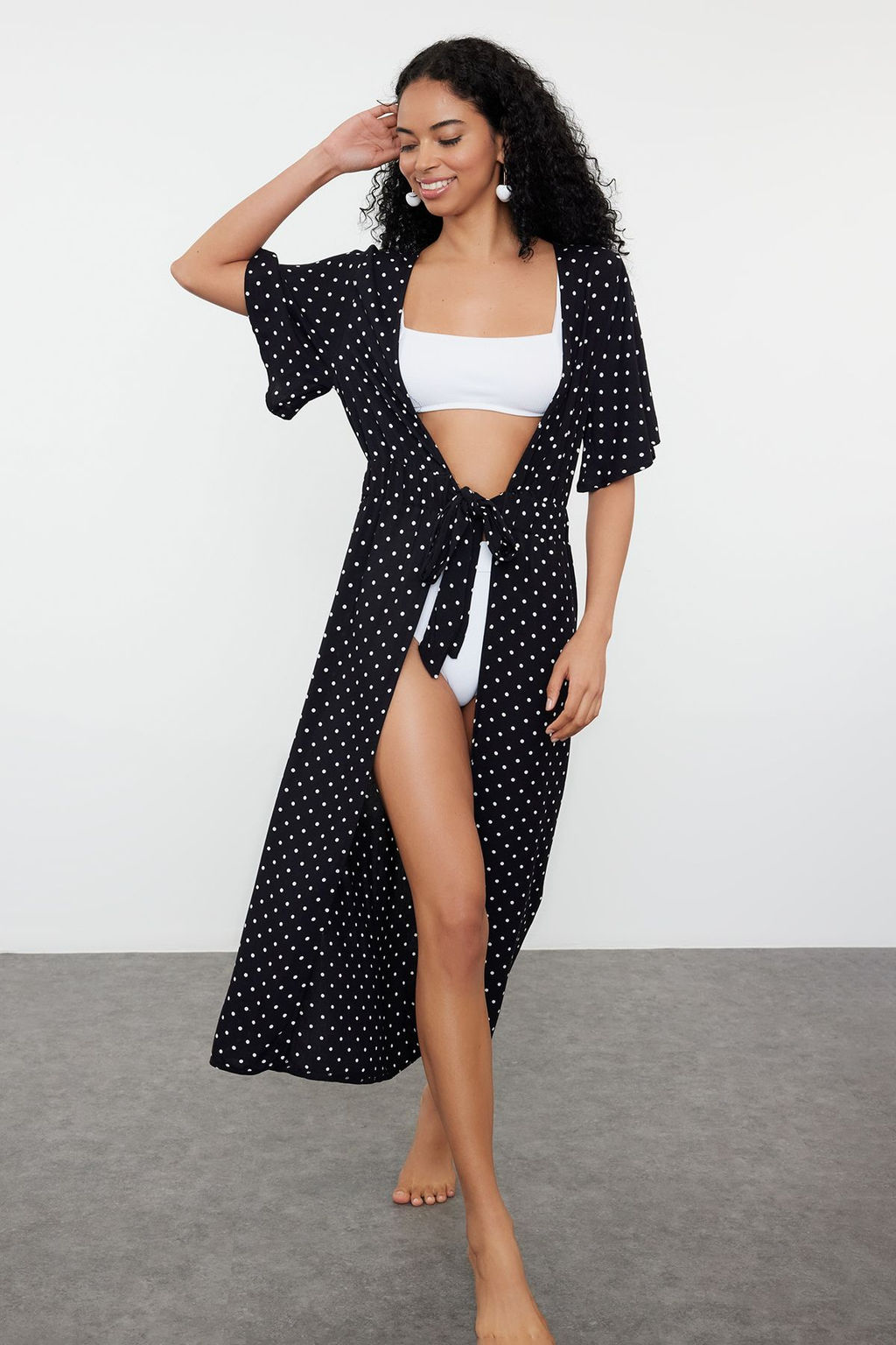 Puantiyeli Kusakl? Maxi Dokuma Baglamal? Plaj Kimono&Kaftan TBESS24KM00071