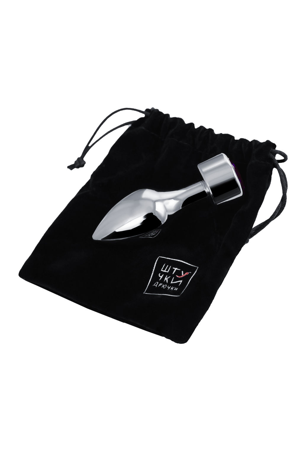 Анальная втулка Штучки-дрючки, металл, серебряная, с кристаллом фиолетовым, 9,5 см, 3,5 см, 130  фото 6