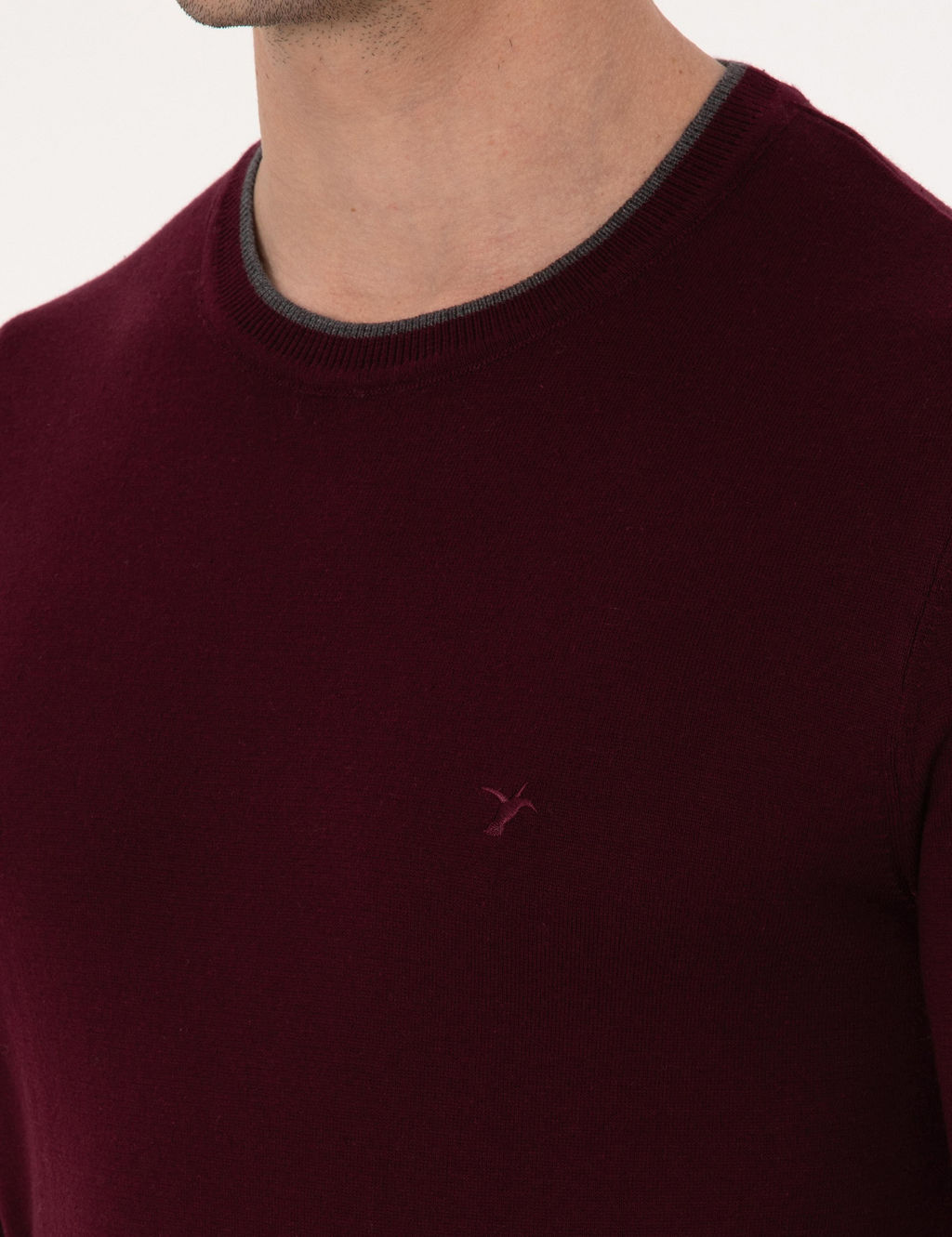 Bordo Slim Fit Pamuk Kar___ml_ Bisiklet Yaka Triko Kazak - Cacharel фото 7