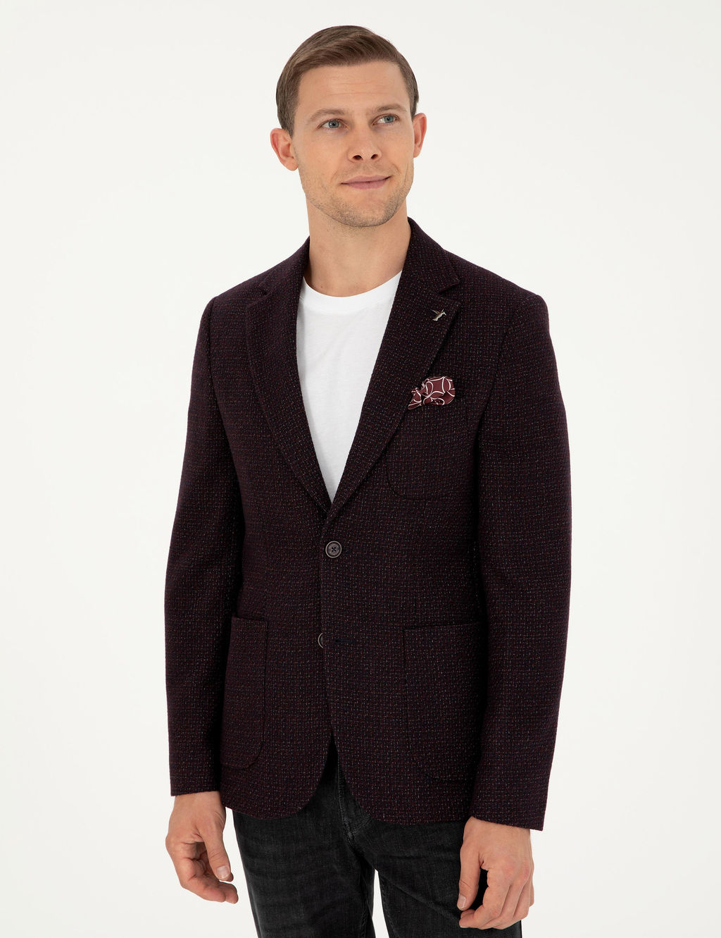 Бордово-красная приталенная куртка из смесовой шерсти - Cacharel фото 4