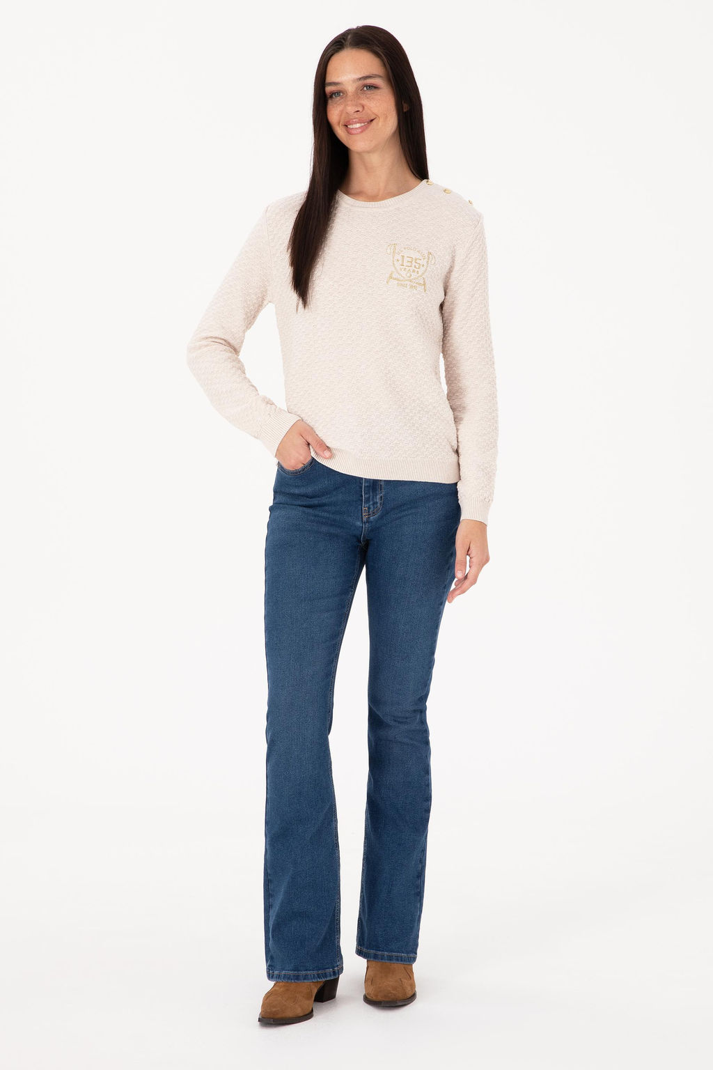 Kad_n Krem Melanj Bisiklet Yaka Kazak - U.s. polo assn фото 4