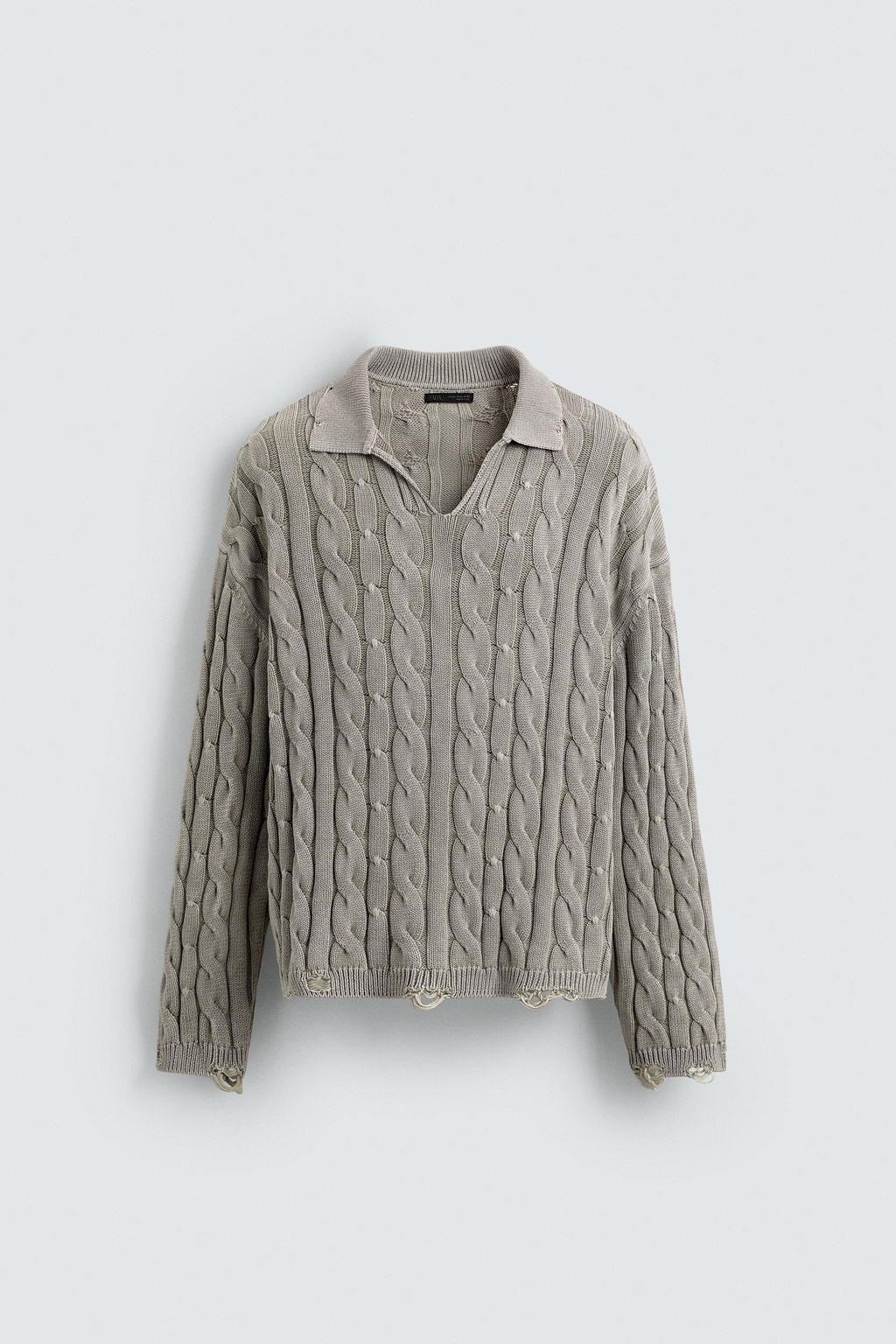 CABLE KNIT POLO SHIRT WITH DISTRESSED EFFECT - Zara фото 7