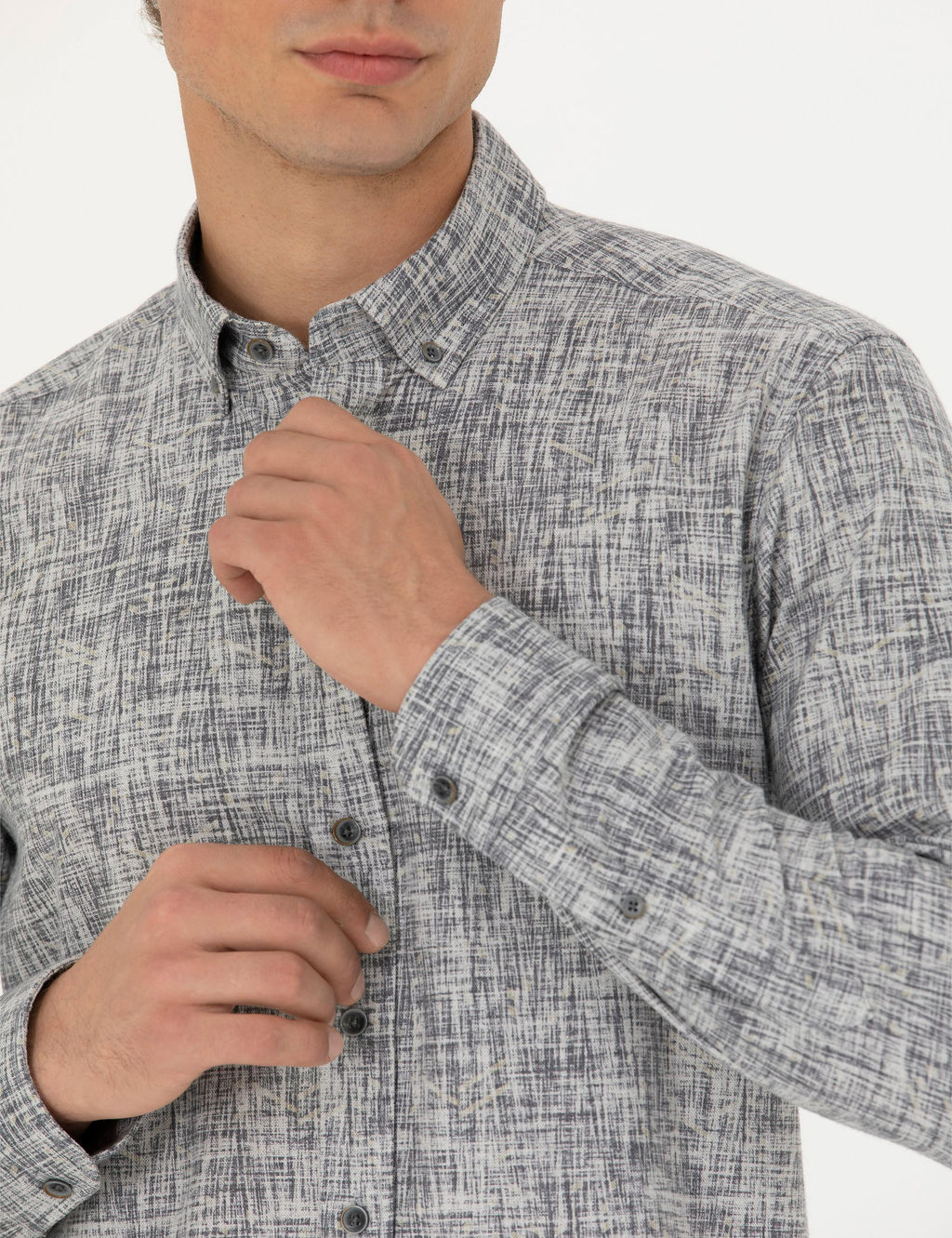 Рубашка Pierre Cardin Slim Fit серая с длинным рукавом