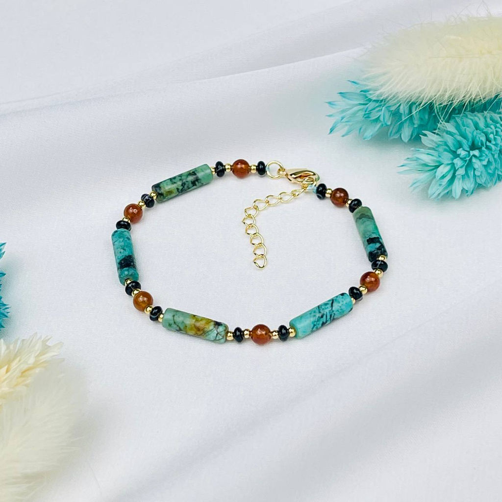 Браслет из Хризоколлы,Граната "Спессартин" и Агата 16 см +