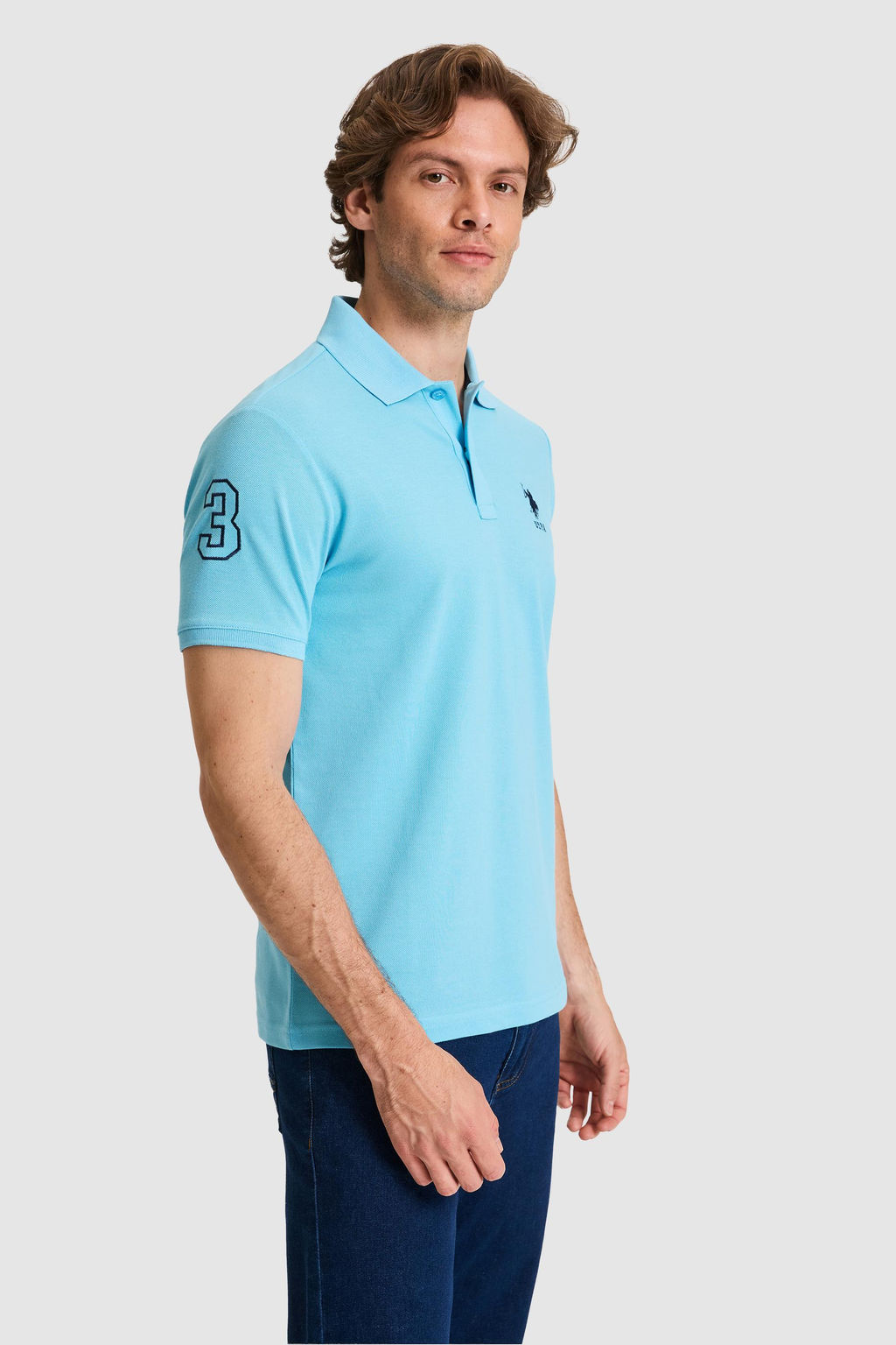 Erkek Slim Fit Polo Yaka Aqua Basic Ti__rt