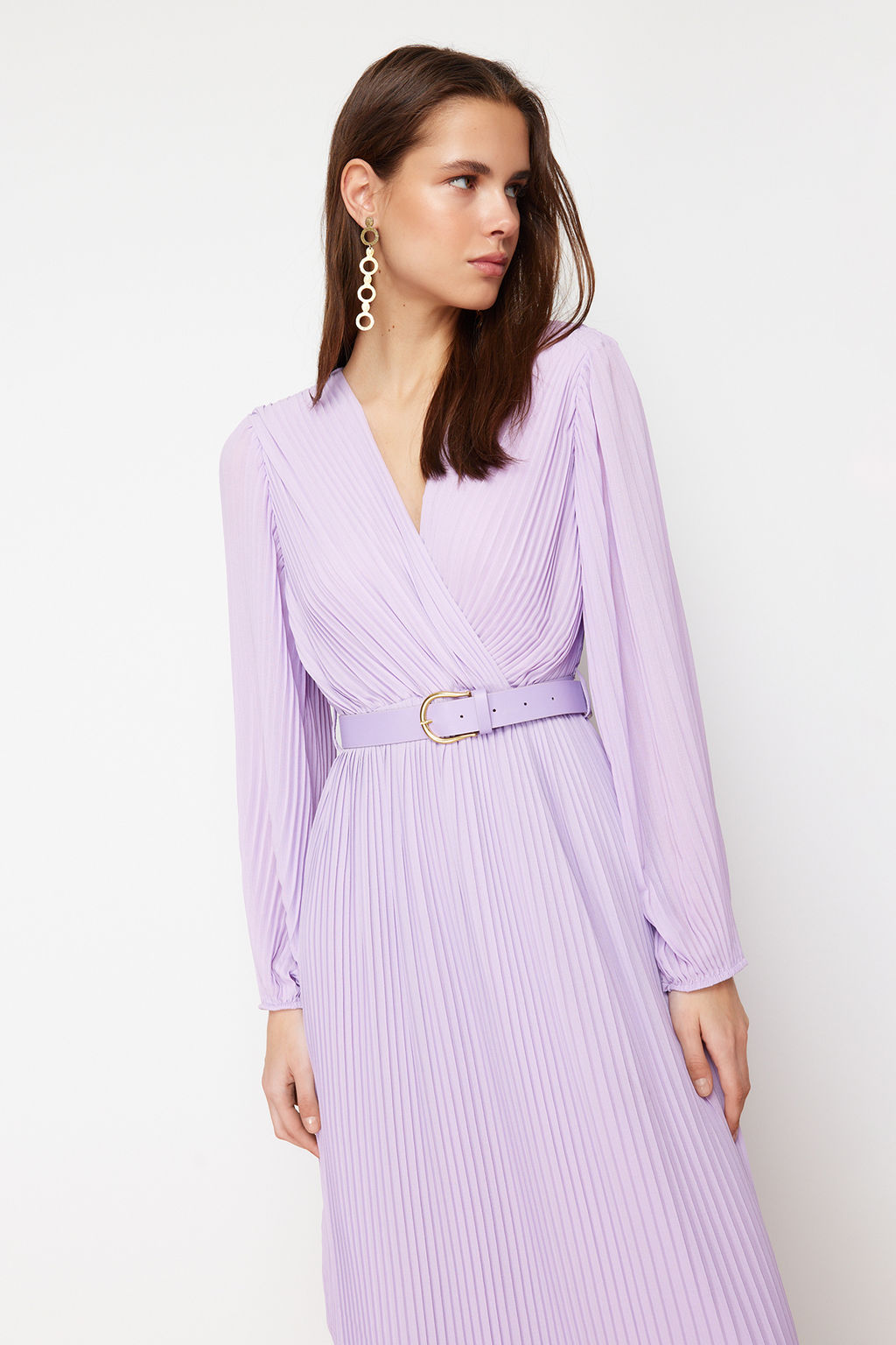 TRENDYOLMILLA Siyah Kemerli A Kesim Piliseli Maxi Astarl? Sifon Dokuma Elbise TWOAW24EL00471  фото 2