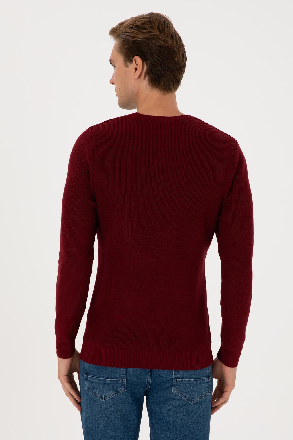 Erkek Slim Fit Bisiklet Yaka Bordo Basic Kazak - U.s. polo assn фото 5