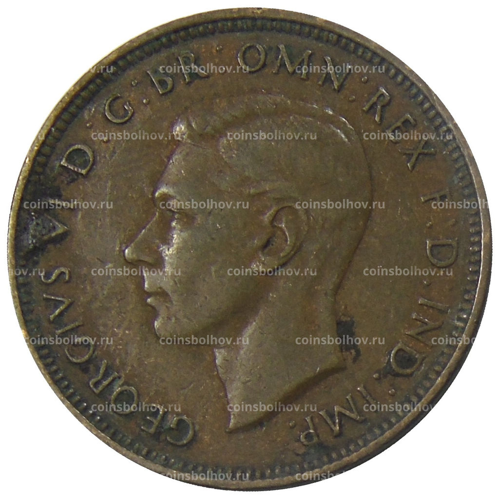 Монета 1/2 пенни 1938 года Австралия