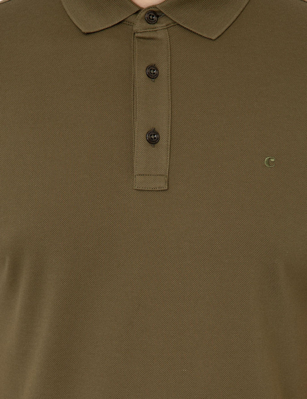 Haki Polo Yaka Slim Fit Basic Merserize T-shirt