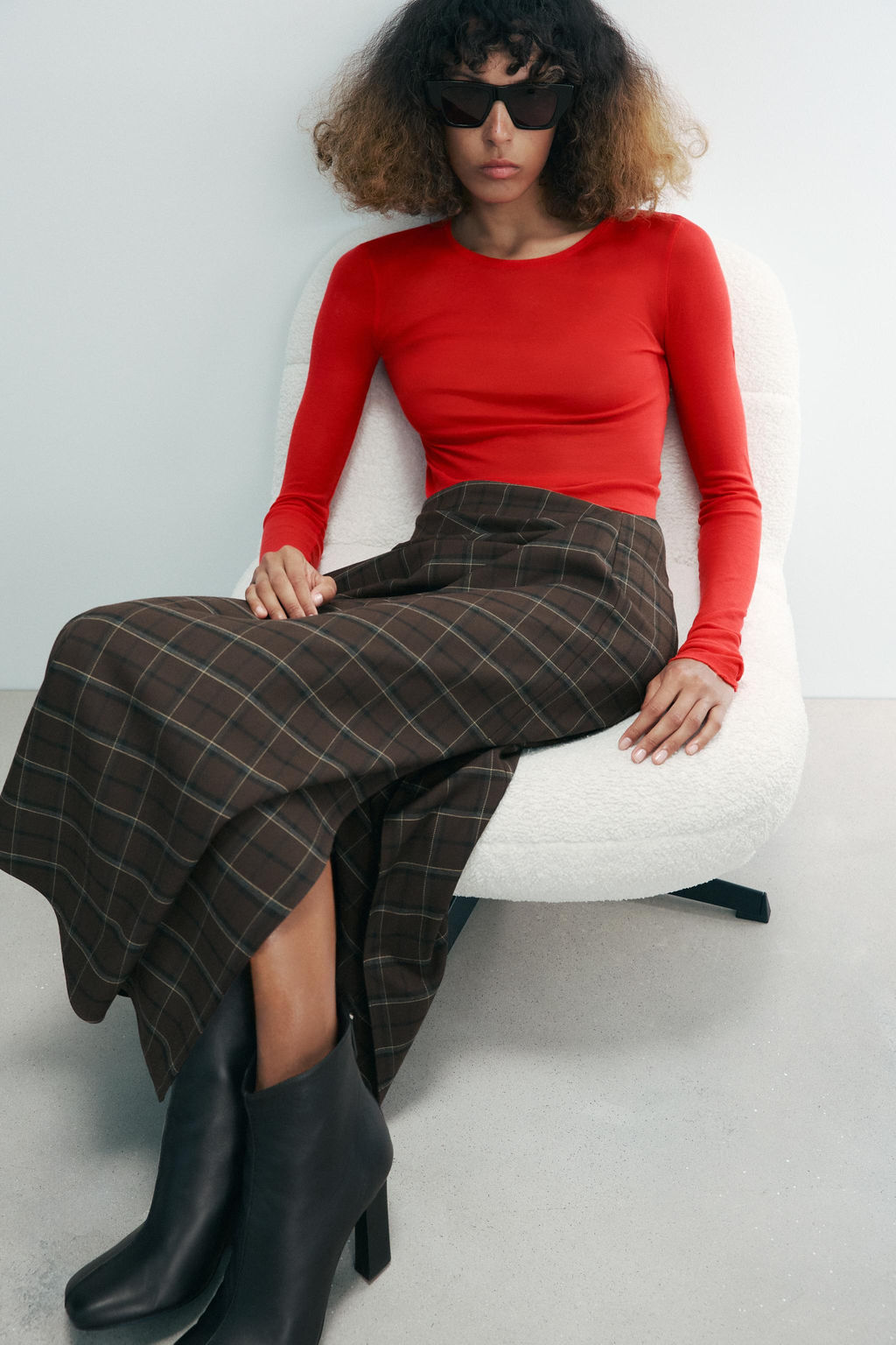 ZW COLLECTION DRAPED CHECK SKIRT - Zara фото 11