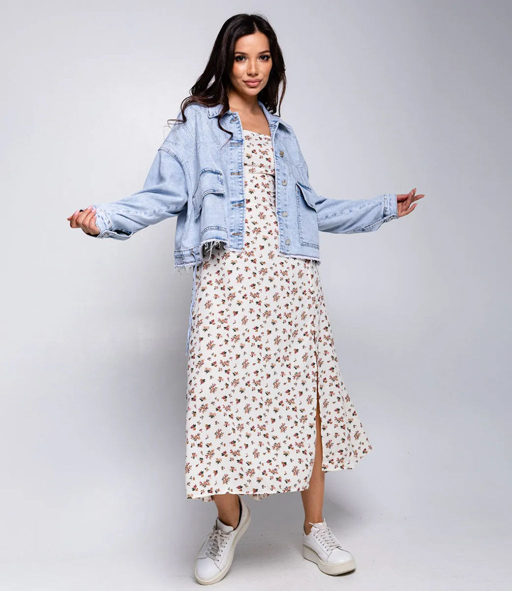 Джинсовая куртка #МСК2110 (1), голубой - Dommod фото 4