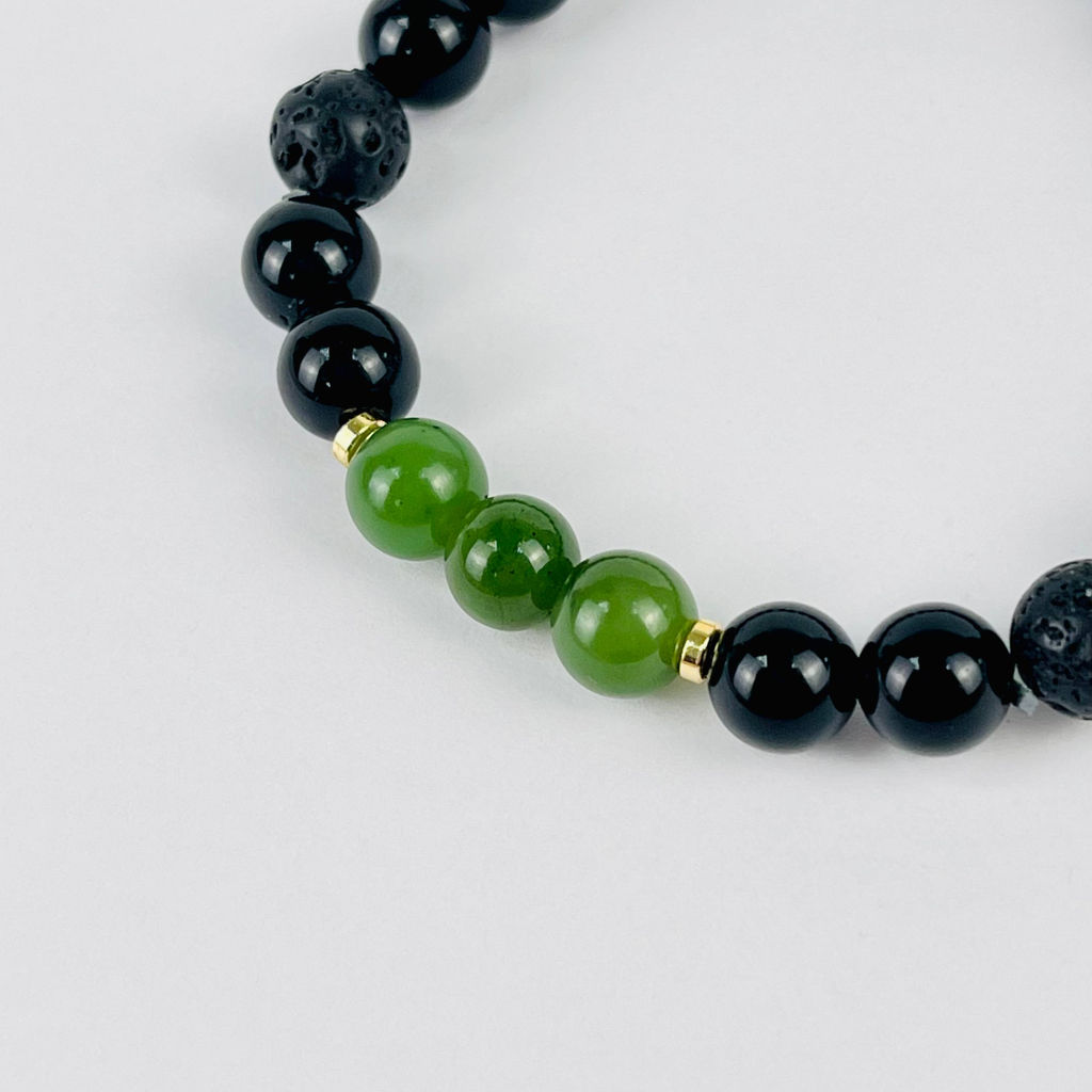 Браслет из Обсидиана, Лавы и Нефрита 19 см