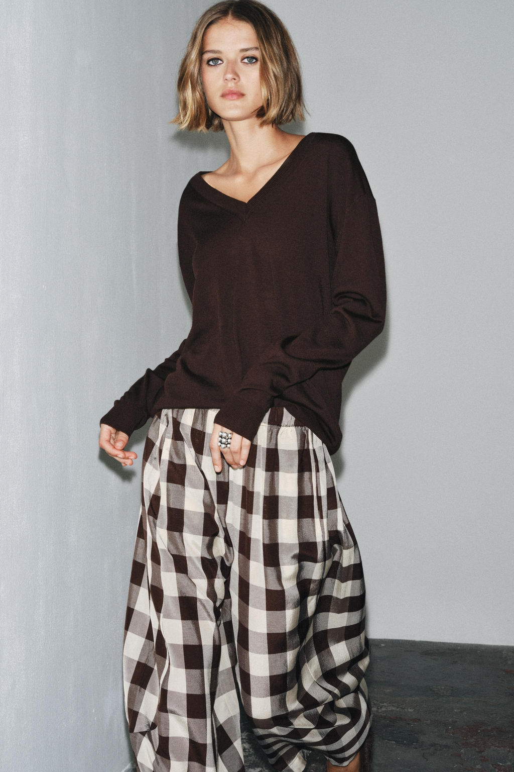 ZW COLLECTION GINGHAM CHECK TROUSERS - Zara фото 4