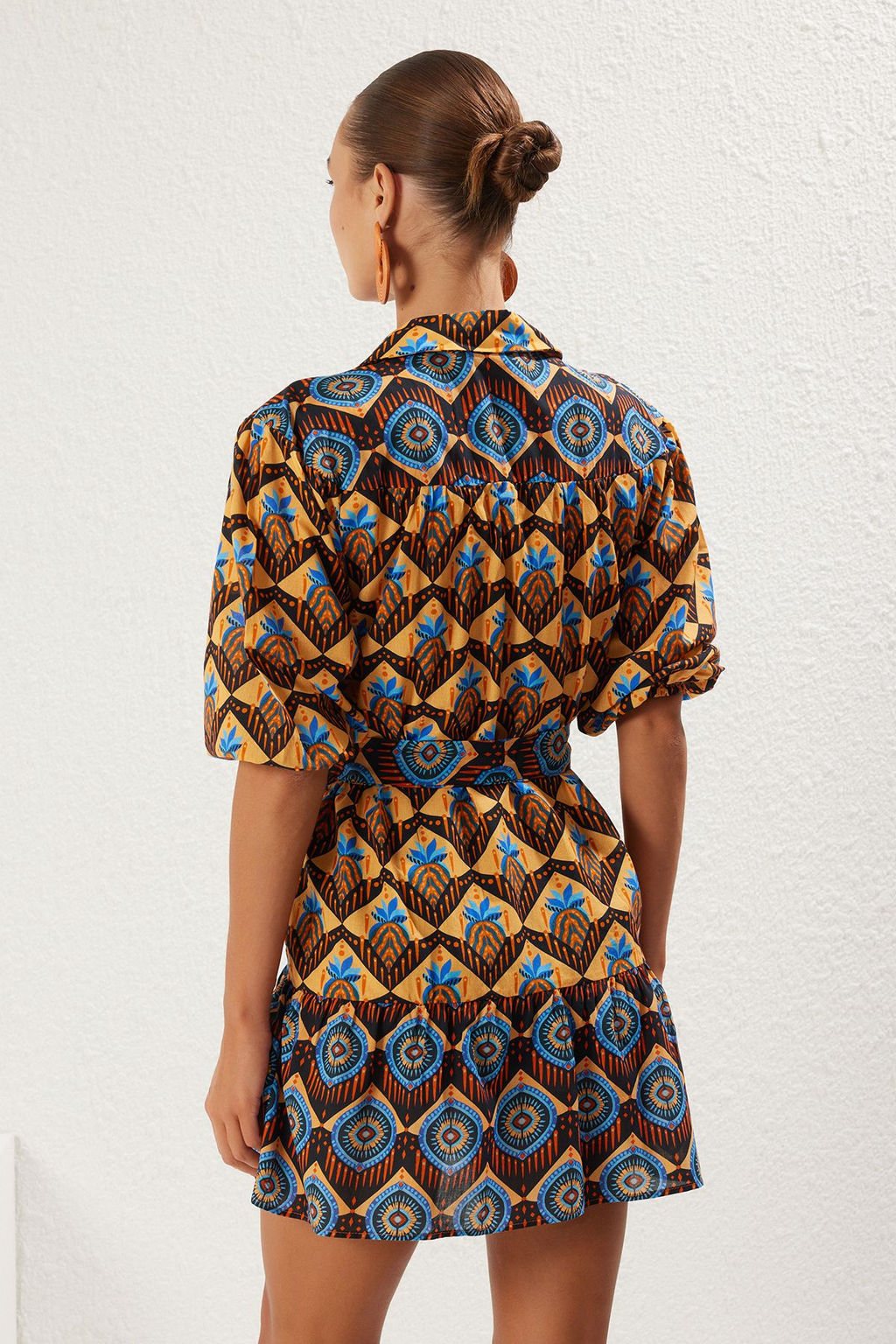 Trendyolmilla Etnik Desenli Mini Dokuma %100 Pamuk Balon Kollu Plaj Elbisesi TBESS25EL00035  фото 6