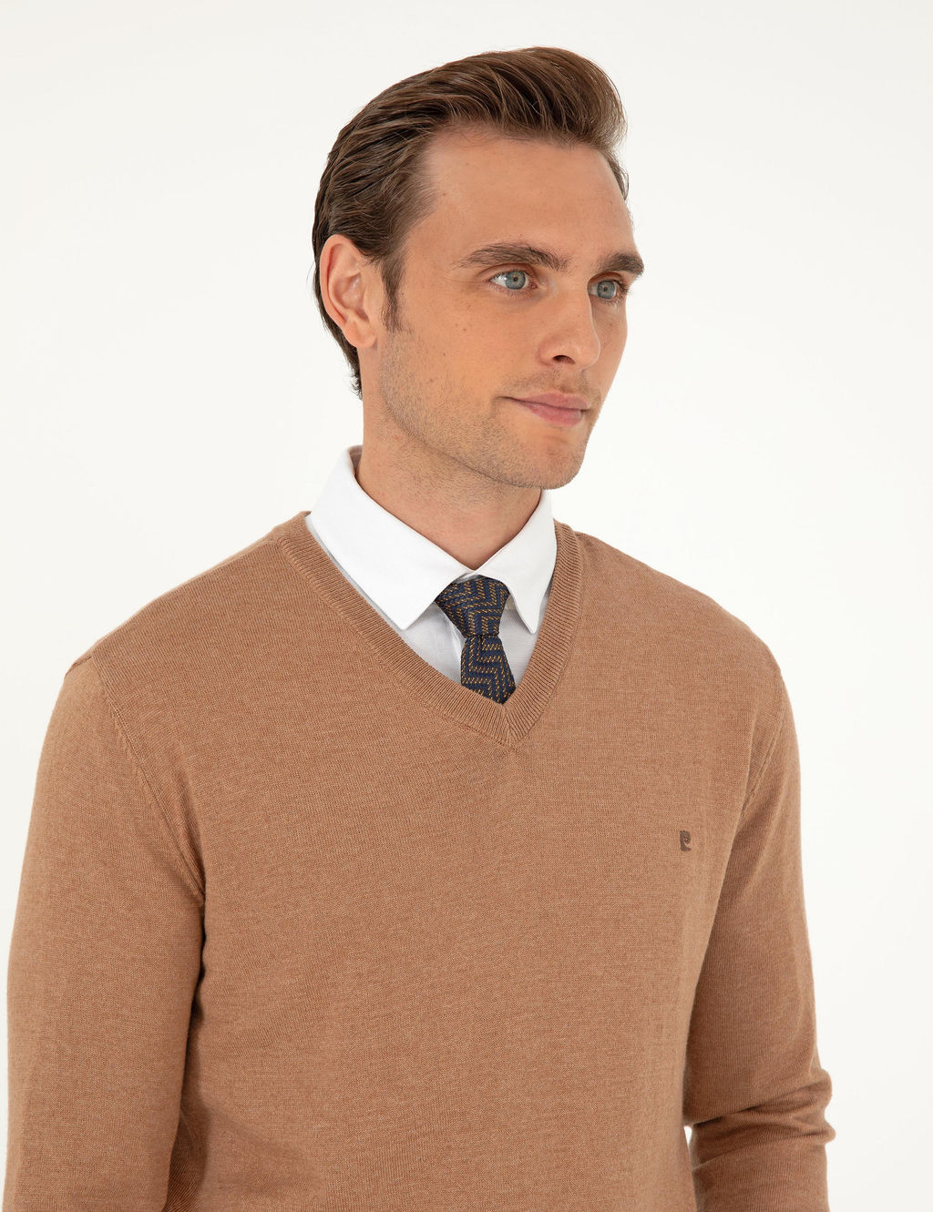 Camel Melanj Slim Fit V Yaka Basic Triko Kazak - Pierre cardin фото 2
