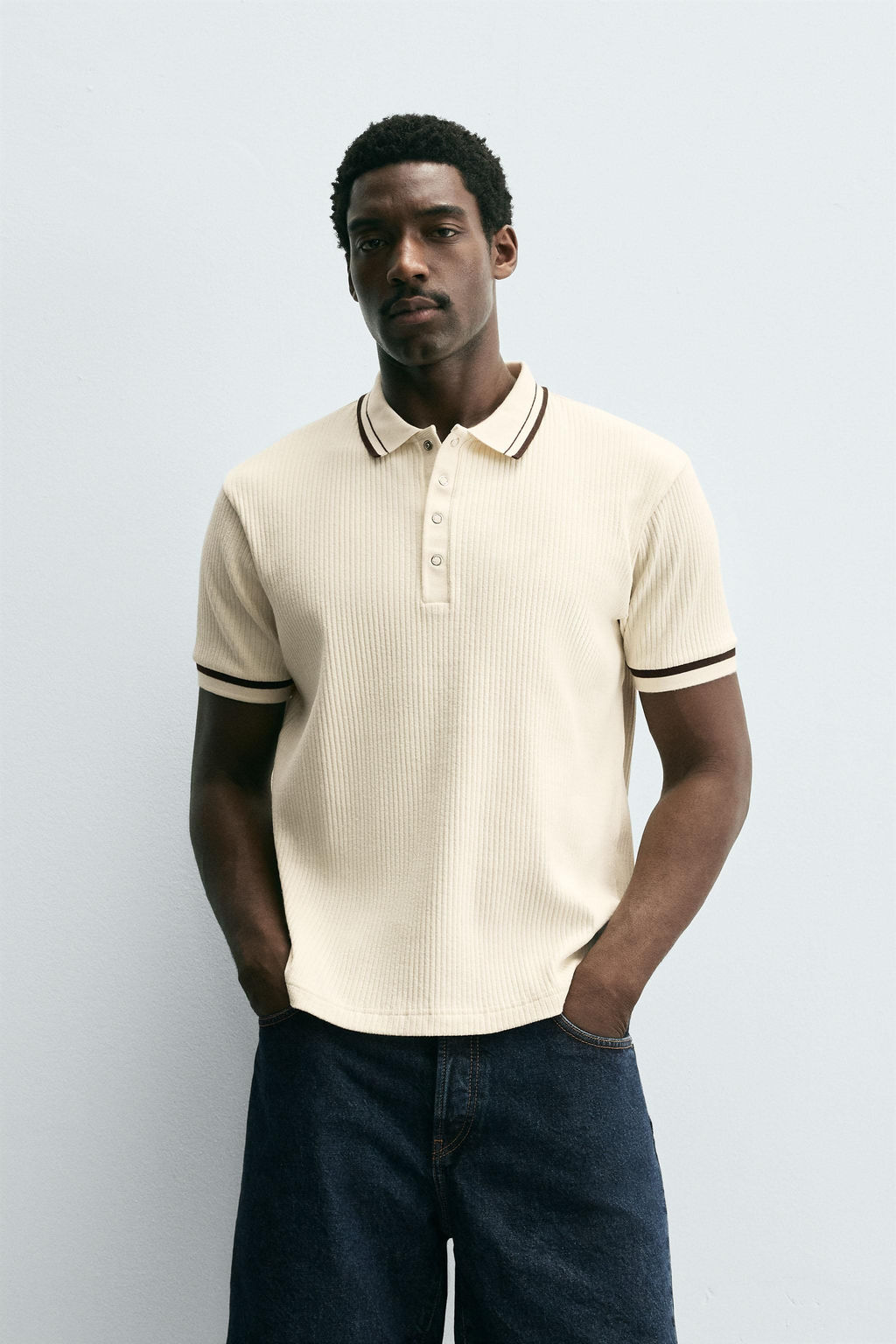 CONTRAST RIBBED POLO SHIRT - Zara фото 2